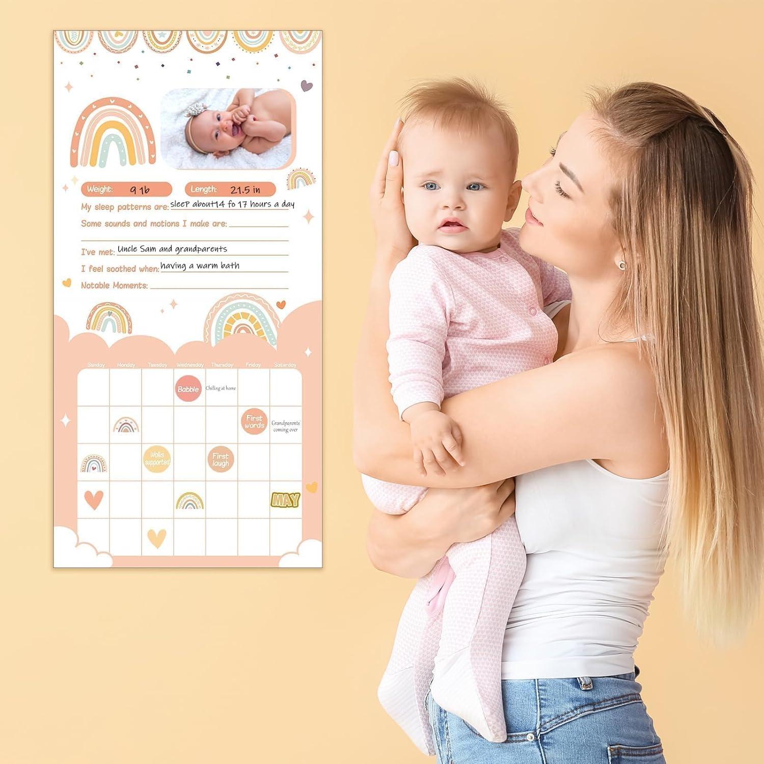 Calendario del Primer Año del Bebé Arcoíris Boho con Stickers