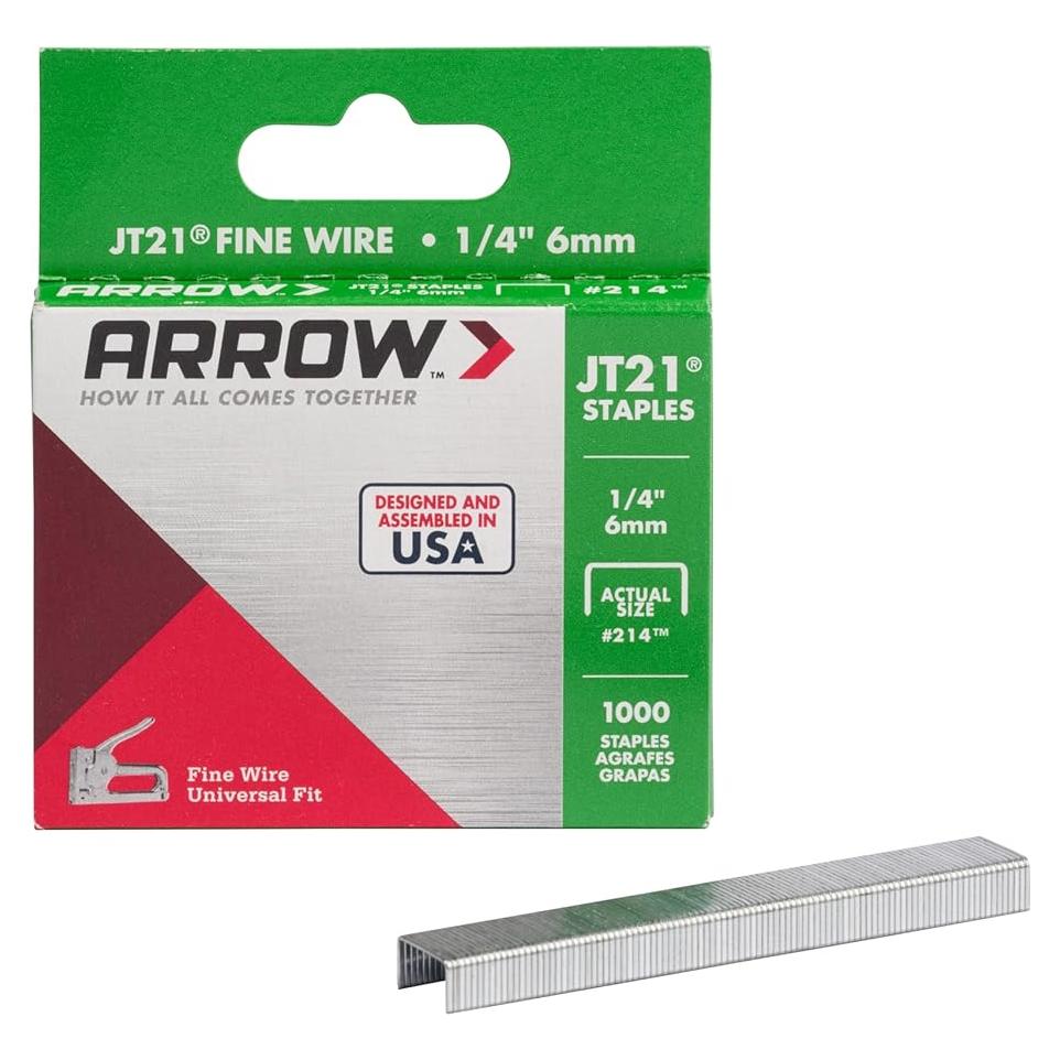 Grapas Arrow JT21 1/4" (6 mm) para pistolas de grapado, 1000 unidades
