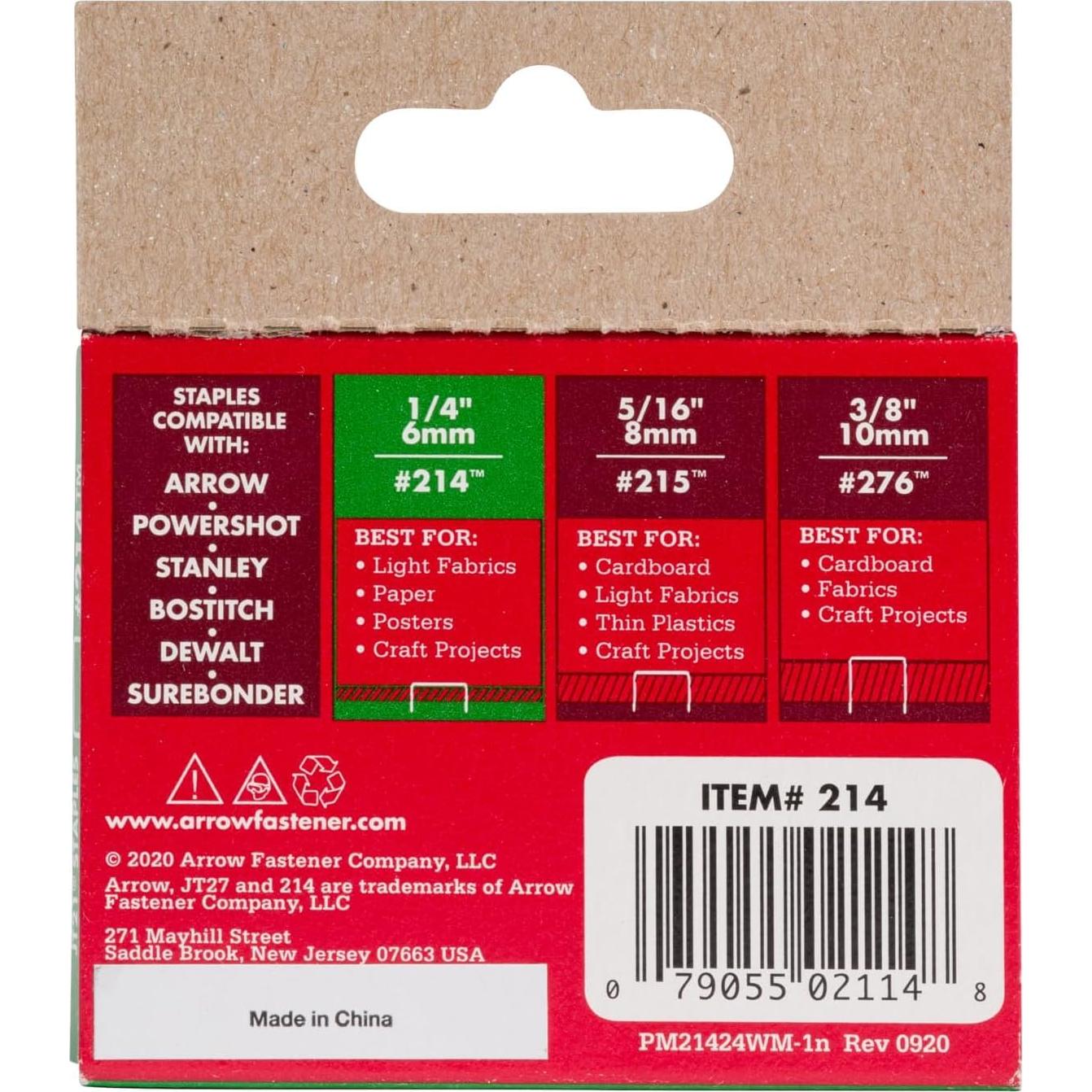 Grapas Arrow JT21 1/4" (6 mm) para pistolas de grapado, 1000 unidades