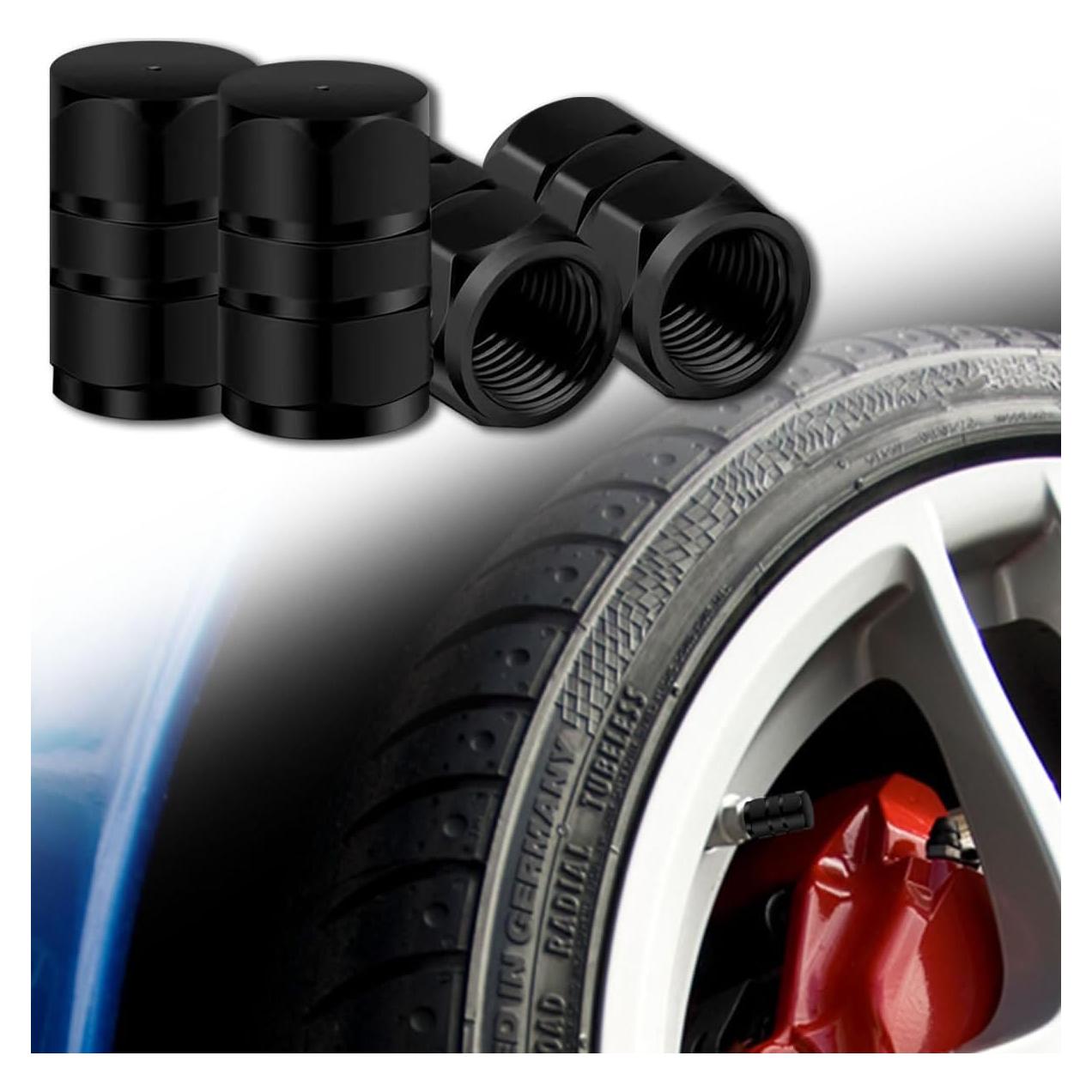 12 Tapas de Válvula de Neumático Honibaoto - Aluminio Negro