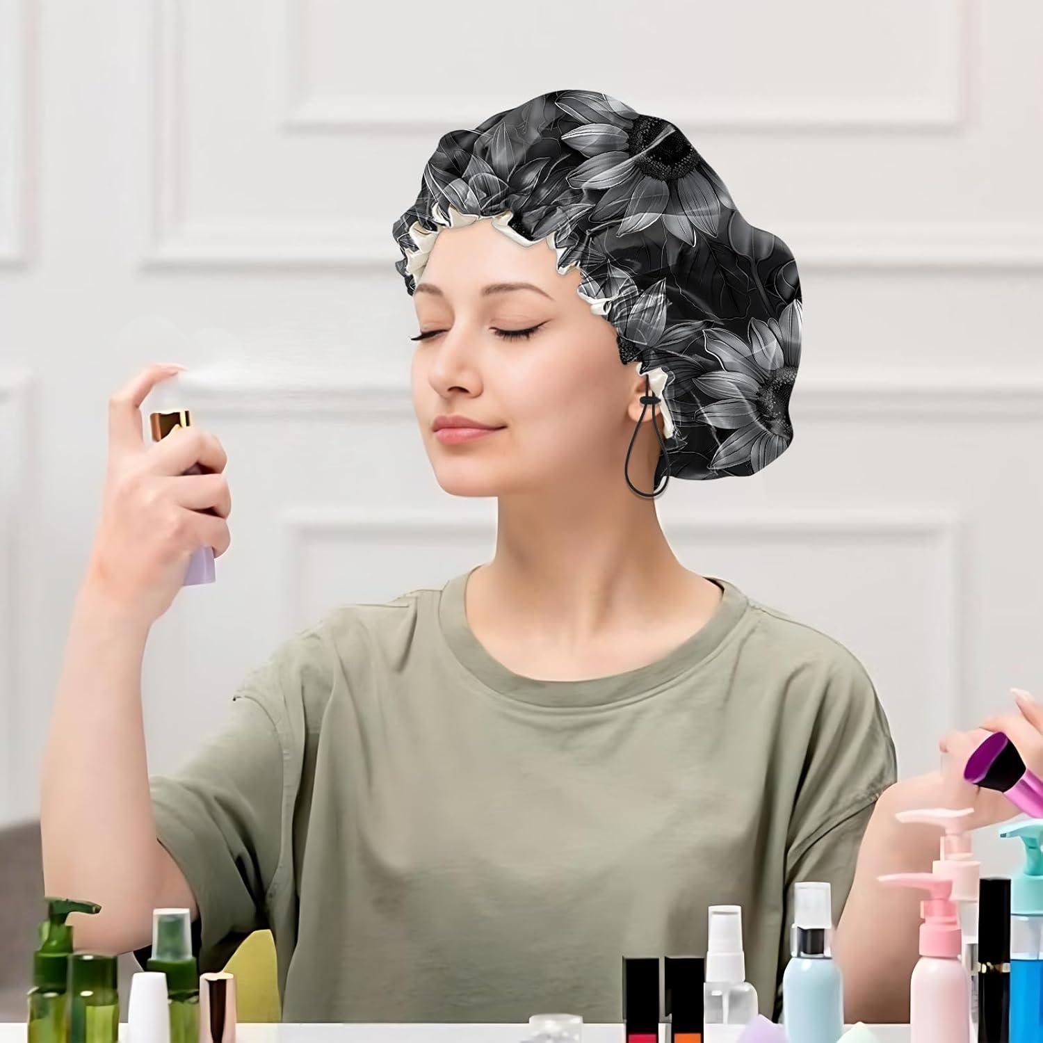 Gorro de Ducha de Satén Cabreche Ajustable Impermeable Negro