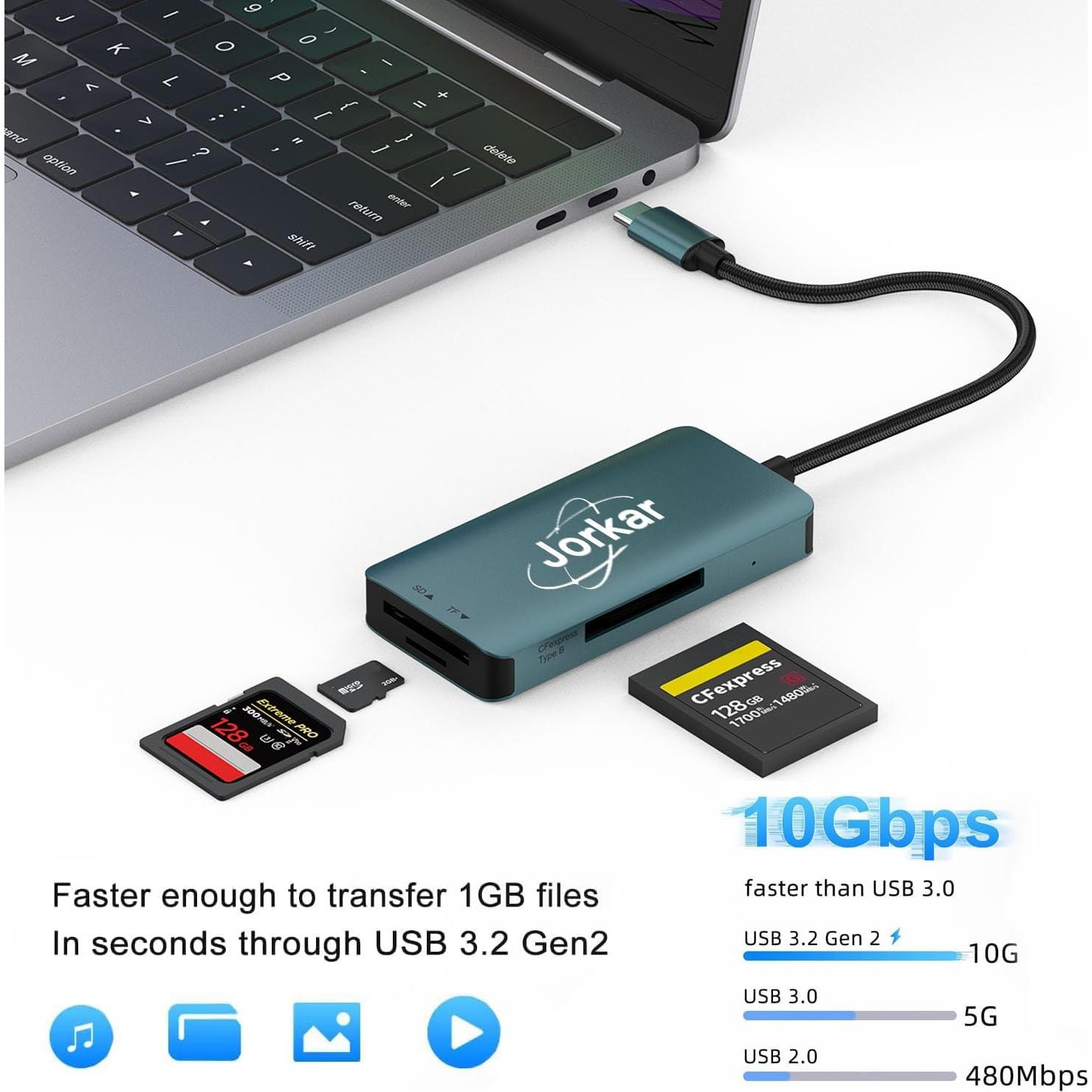 Lector de Tarjetas CFexpress Tipo B Jorkar USB-C 10Gbps 3 en 1