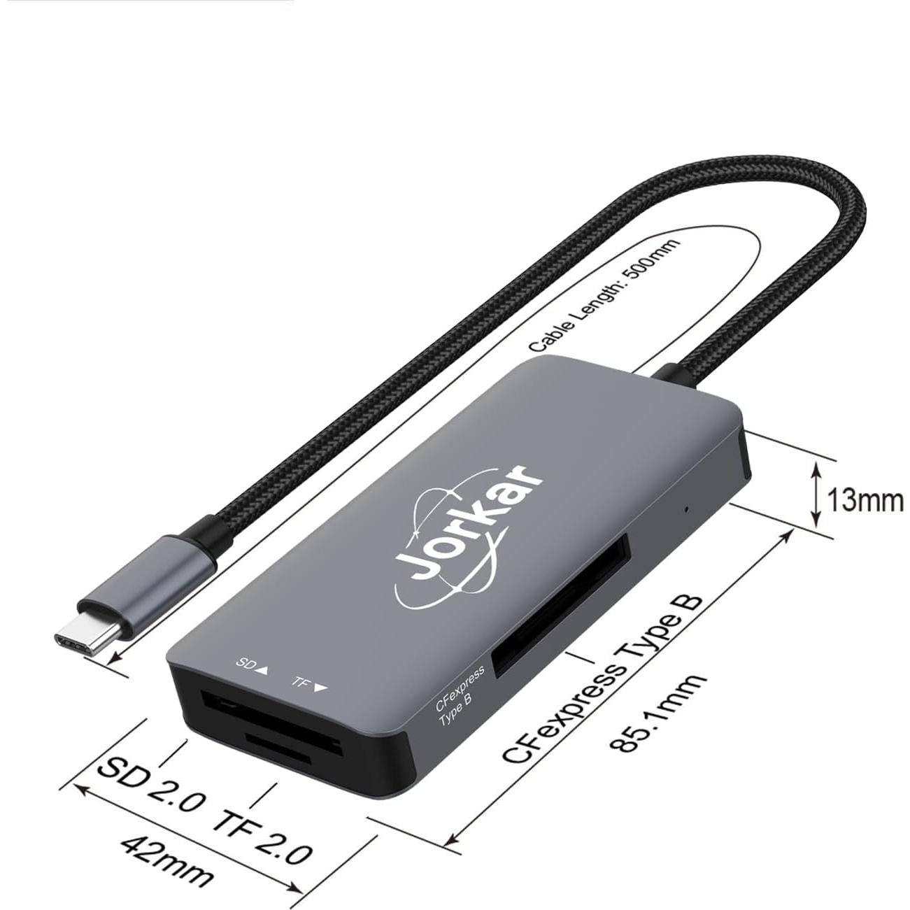 Lector de Tarjetas CFexpress Tipo B Jorkar USB-C 10Gbps 3 en 1