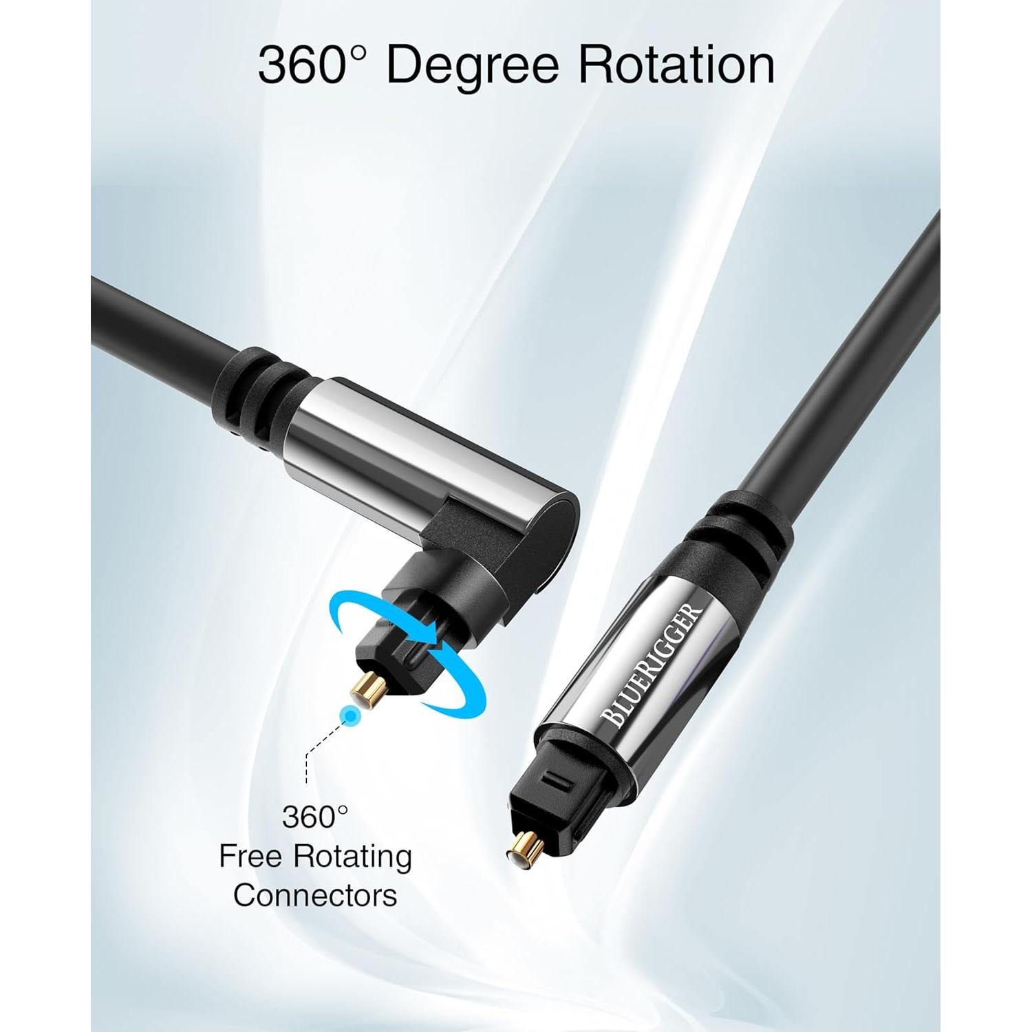 Cable de Audio Óptico Toslink BlueRigger 90° 1m - Fibra Óptica