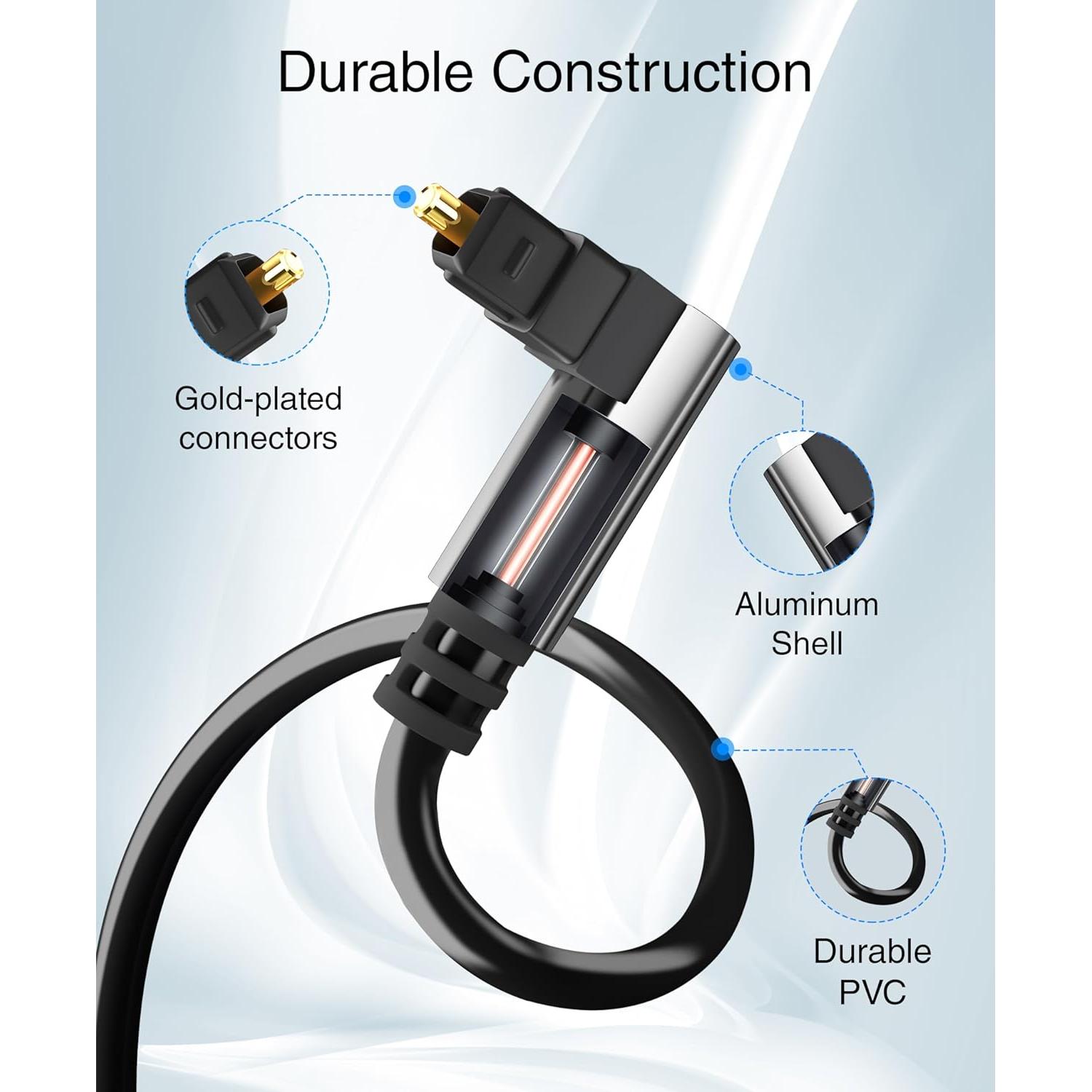 Cable de Audio Óptico Toslink BlueRigger 90° 1m - Fibra Óptica