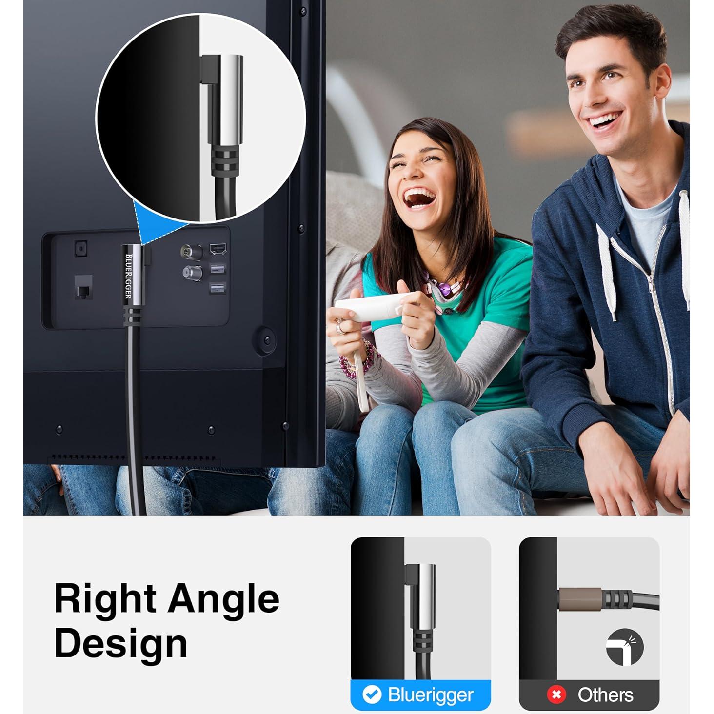 Cable de Audio Óptico Toslink BlueRigger 90° 1m - Fibra Óptica