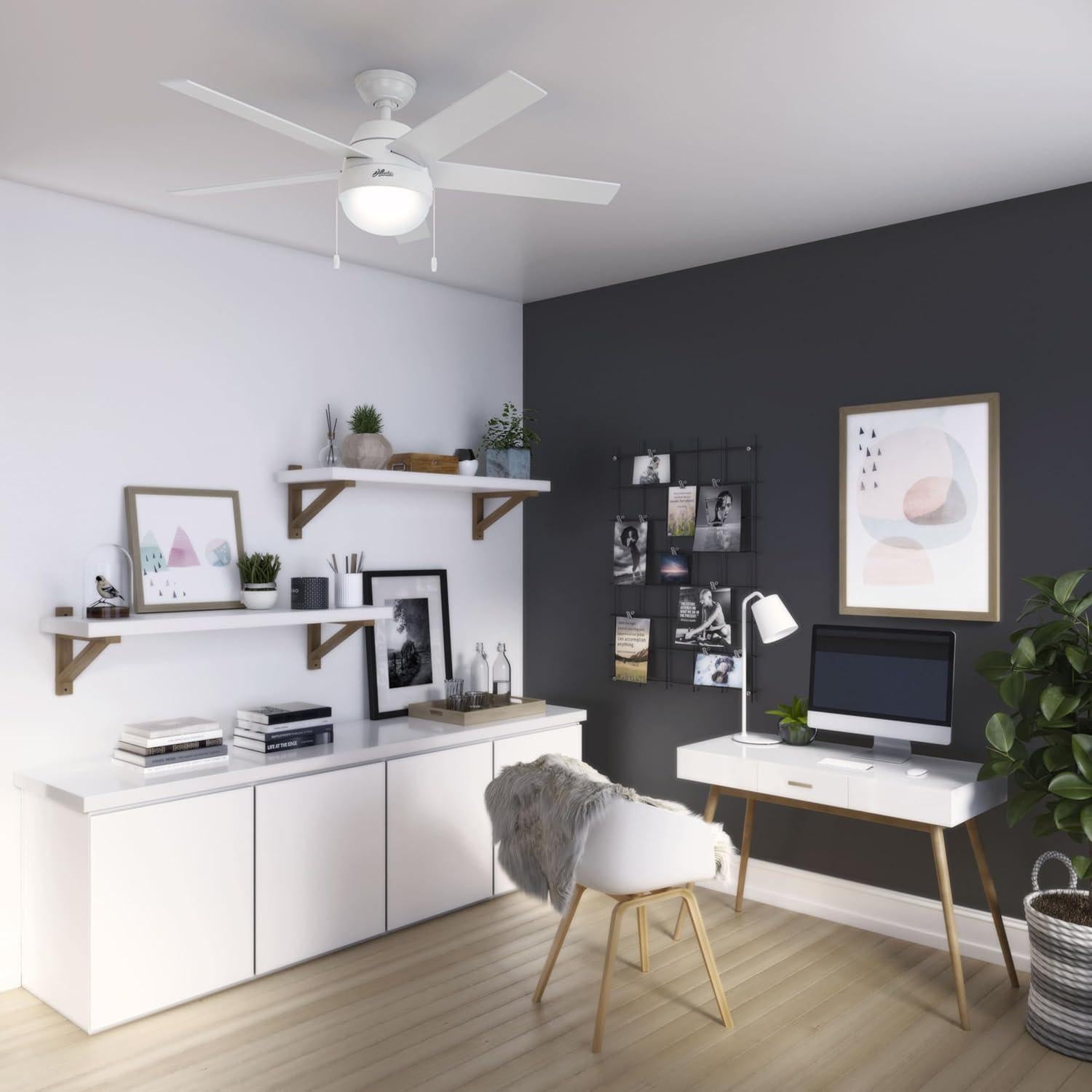 Ventilador de Techo Hunter Anslee 52" Blanco LED Control Remoto