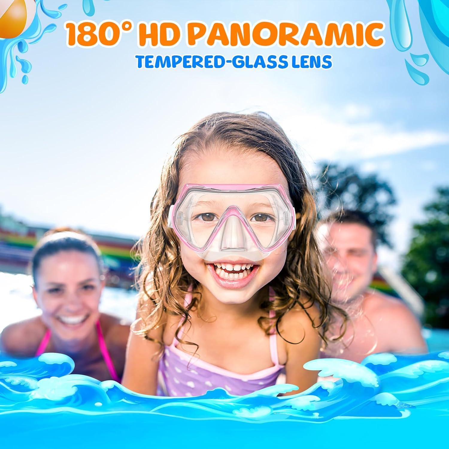 Gafas de natación para niños con snorkel y vidrio templado