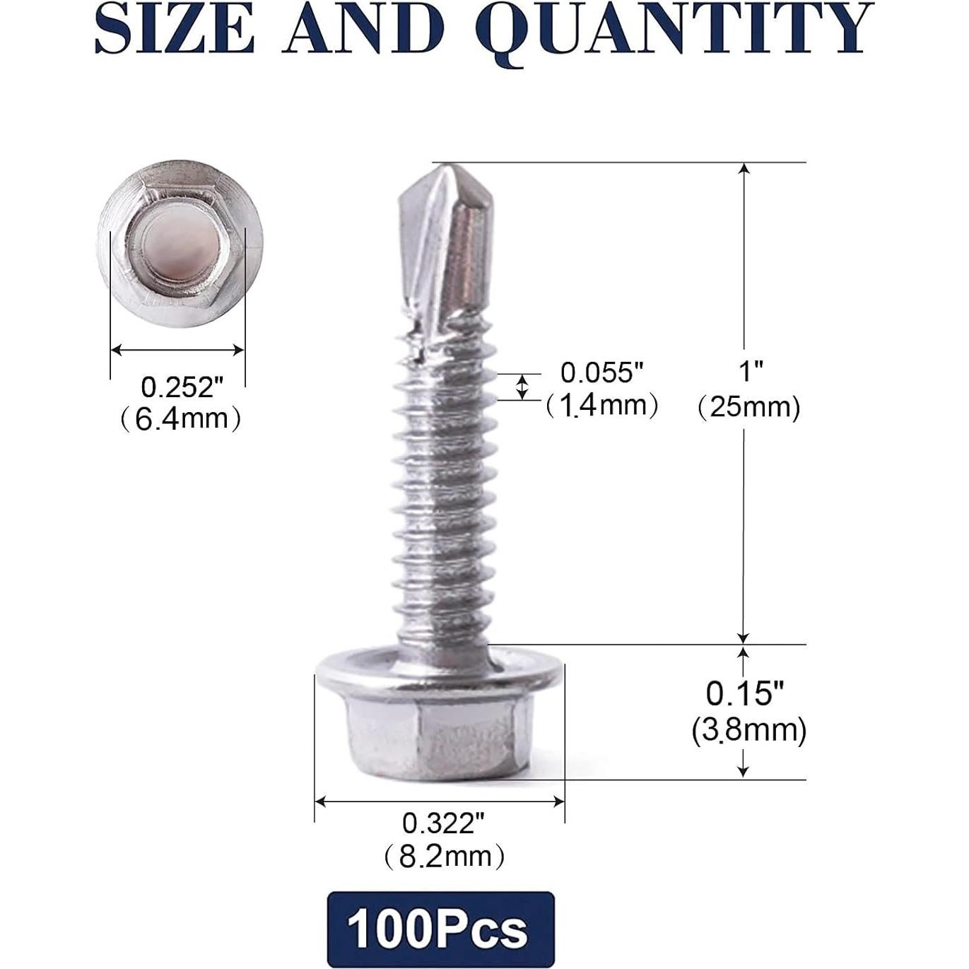 Tornillos Autoperforantes SG TZH #8 x 2.54 cm Acero Inoxidable 410 100PCS