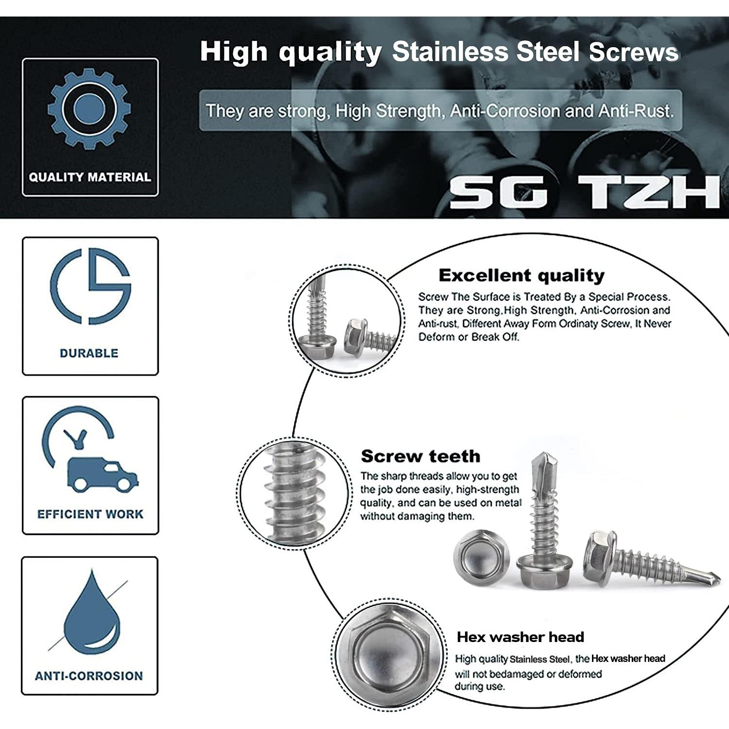 Tornillos Autoperforantes SG TZH #8 x 2.54 cm Acero Inoxidable 410 100PCS