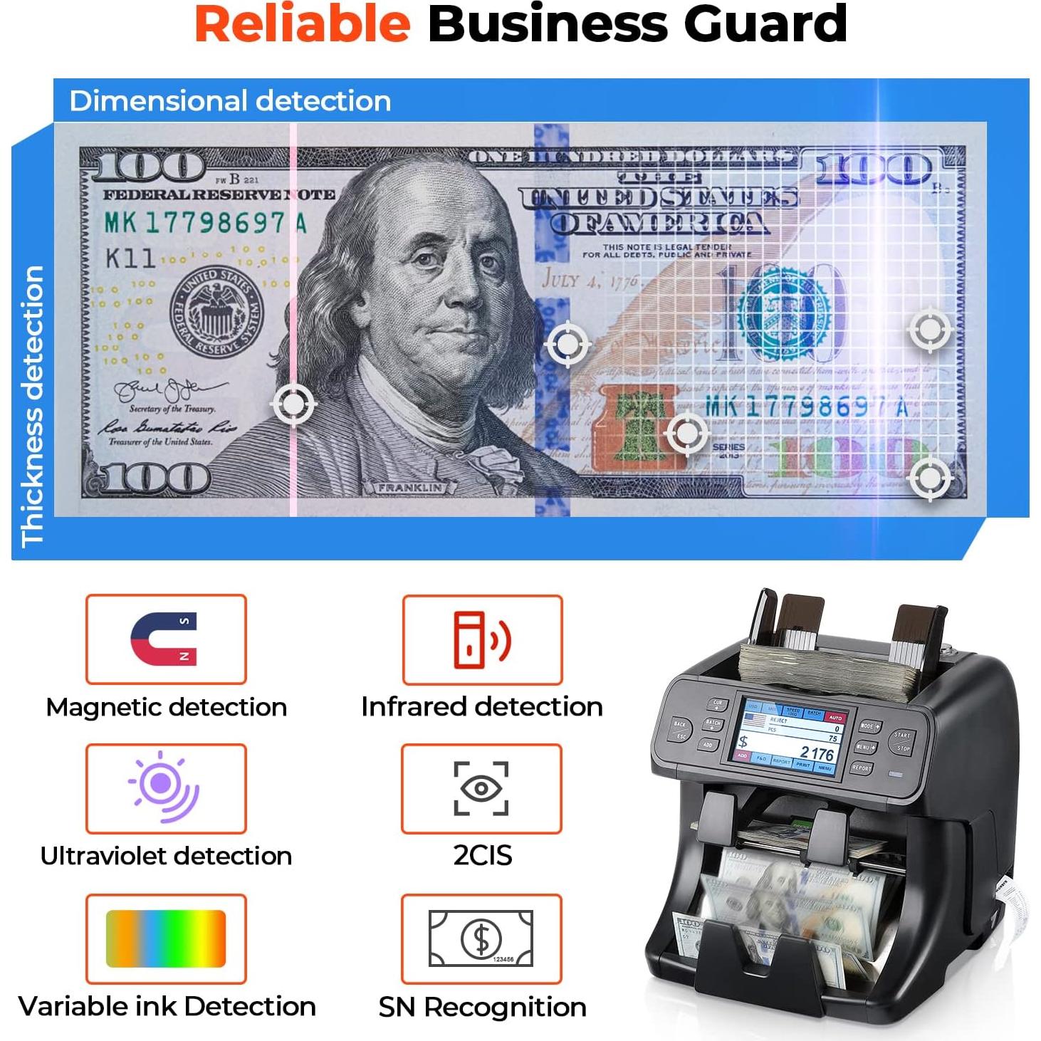 Contadora de Dinero MUNBYN IMC40 2 Bolsillos Pantalla Táctil