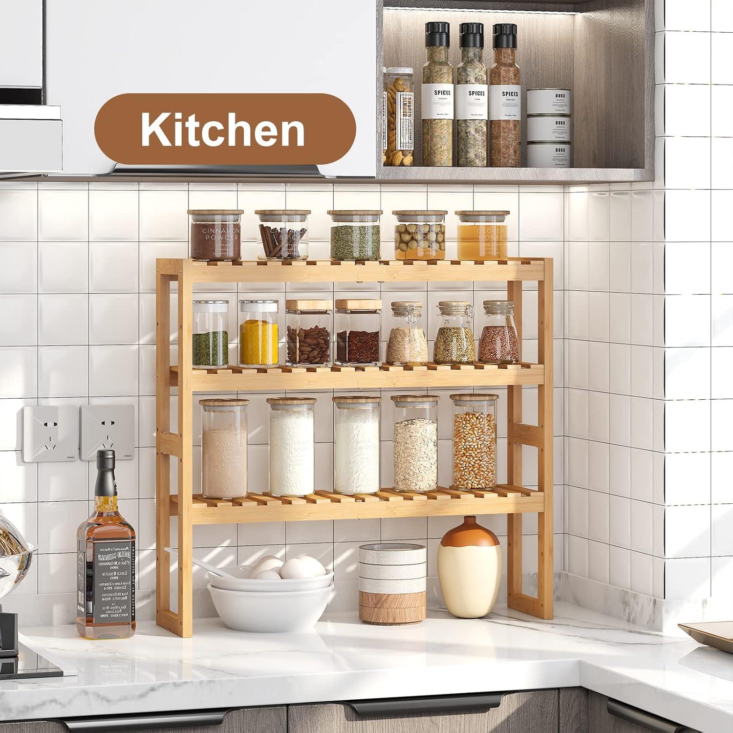 Estante Organizador de Bambú FILWH 3 Niveles Ajustable Natural