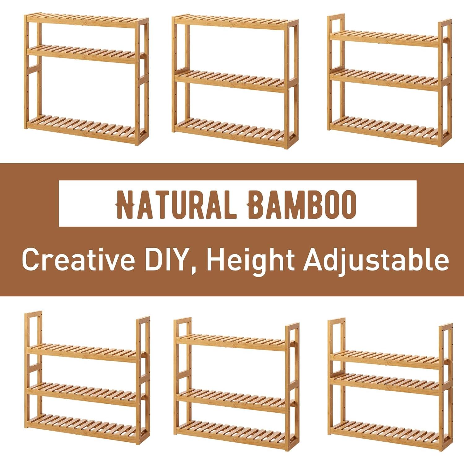 Estante Organizador de Bambú FILWH 3 Niveles Ajustable Natural