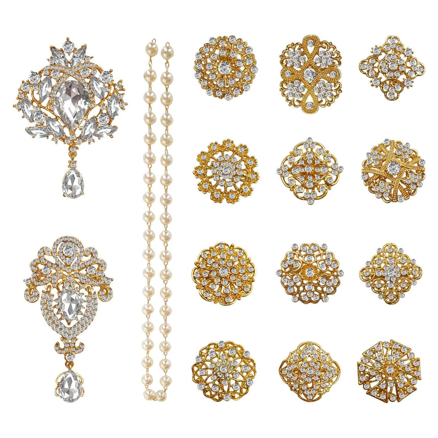Kit de Broches de Rhinestone Yhsheen - 14 Piezas en Oro