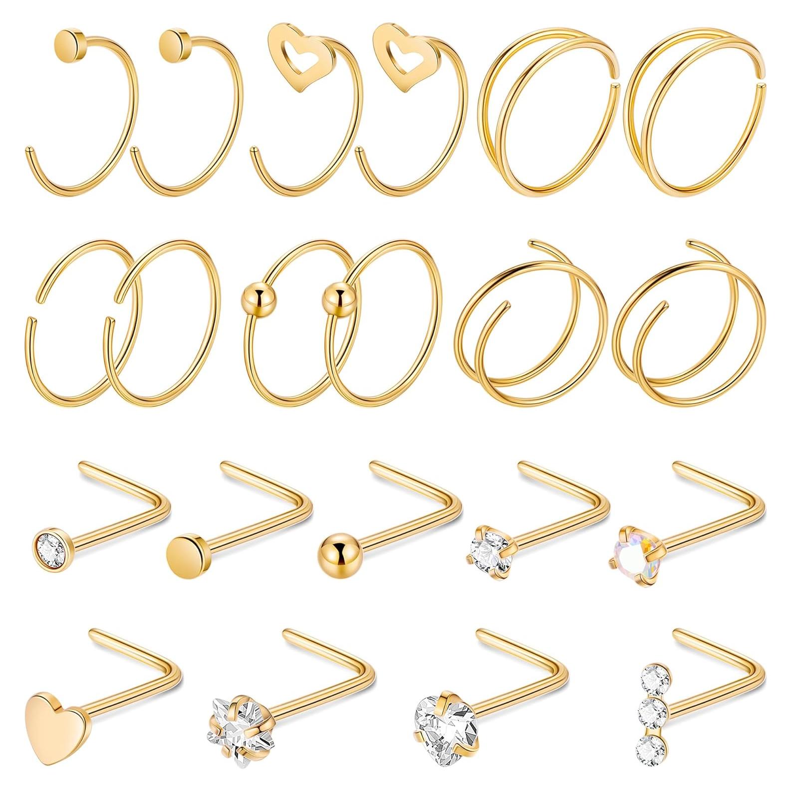 21 Anillos de Nariz 22G Vegolita Acero Inoxidable Hipoalergénico