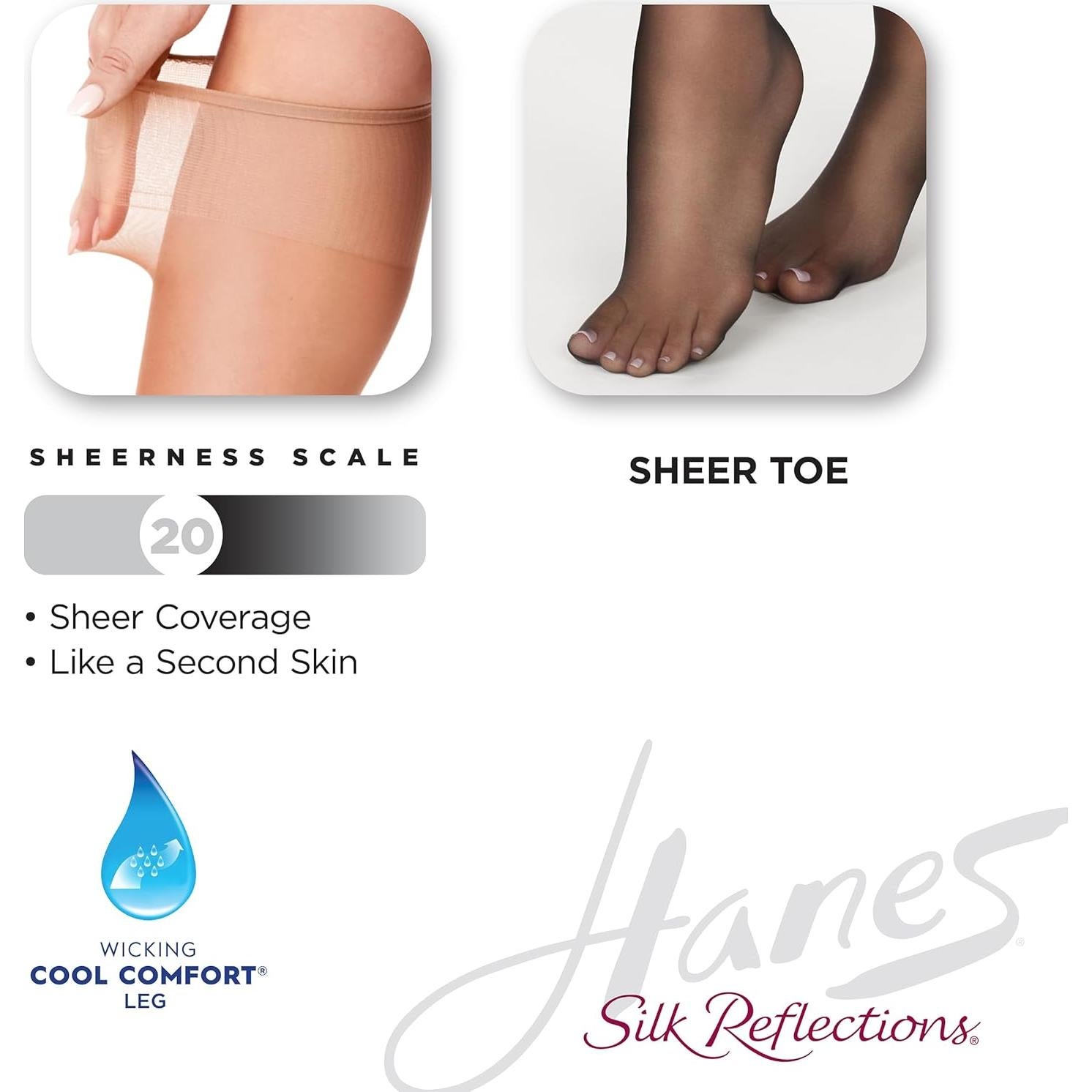 Medias de Rodilla Transparentes Hanes Silk Reflections - Negro