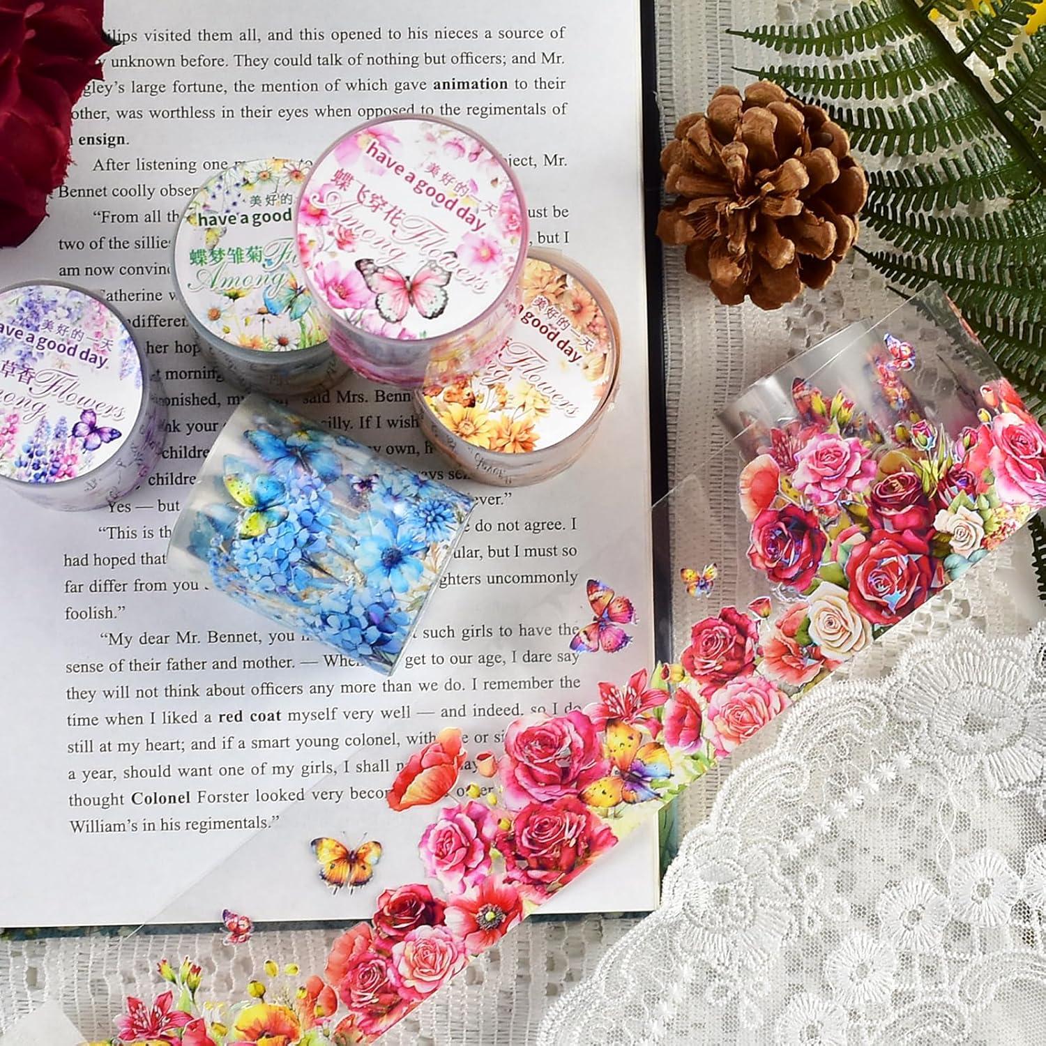 6 Rollos de Cinta Washi DAPUTOU 50mm Flores Transparentes