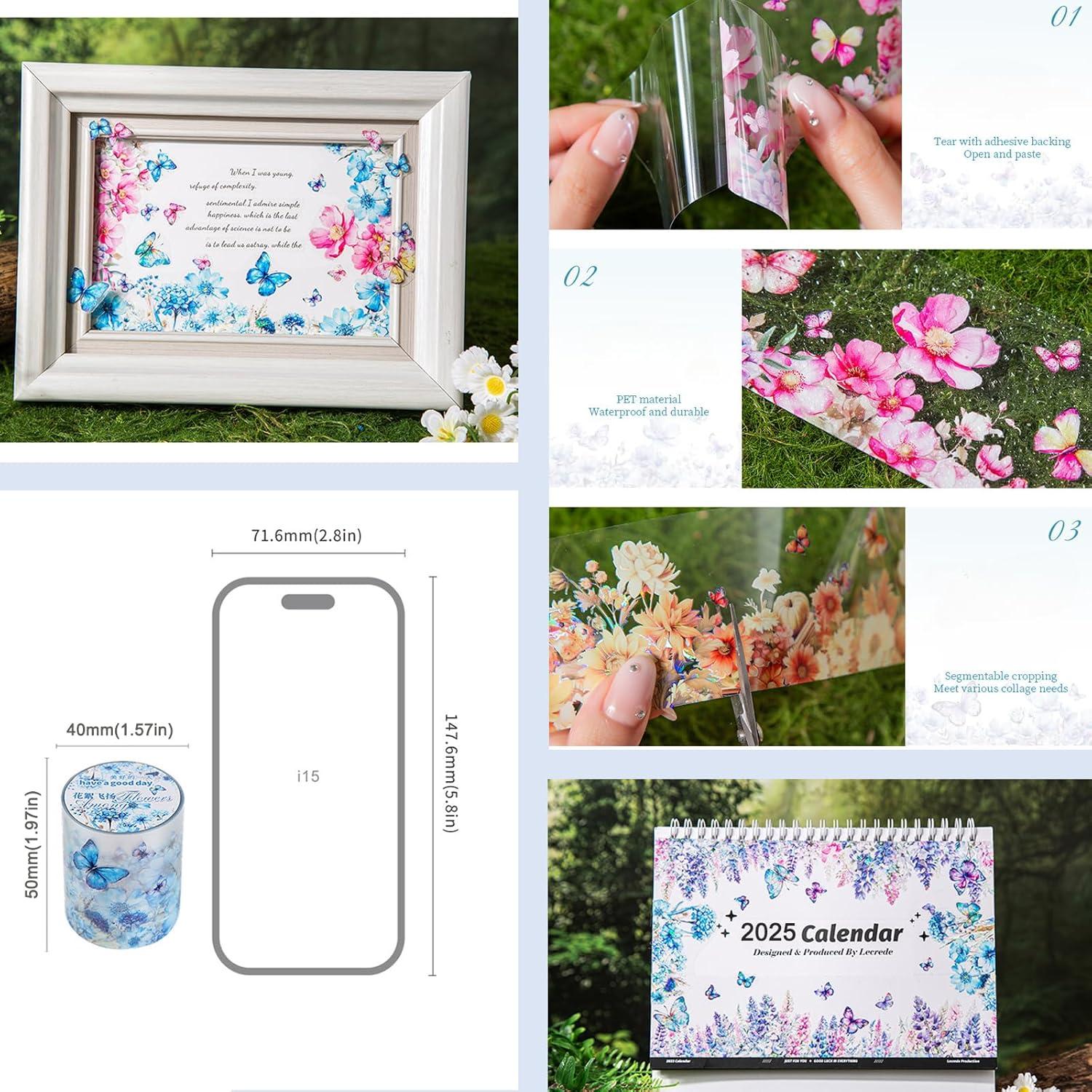 6 Rollos de Cinta Washi DAPUTOU 50mm Flores Transparentes