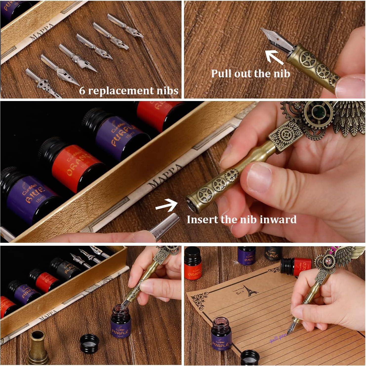 Juego de Caligrafía CunMei con 5 Tintas y 6 Puntas Reemplazables