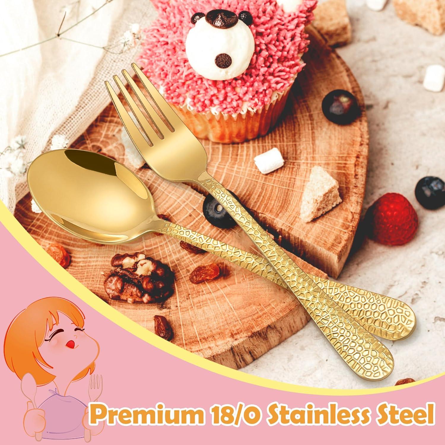 Juego de Cubiertos para Niños E-far 10 Piezas Acero Inoxidable Dorado