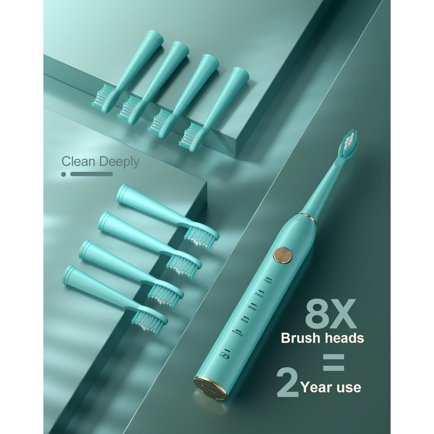 Cepillo de dientes eléctrico sónico AJELU verde con 5 modos