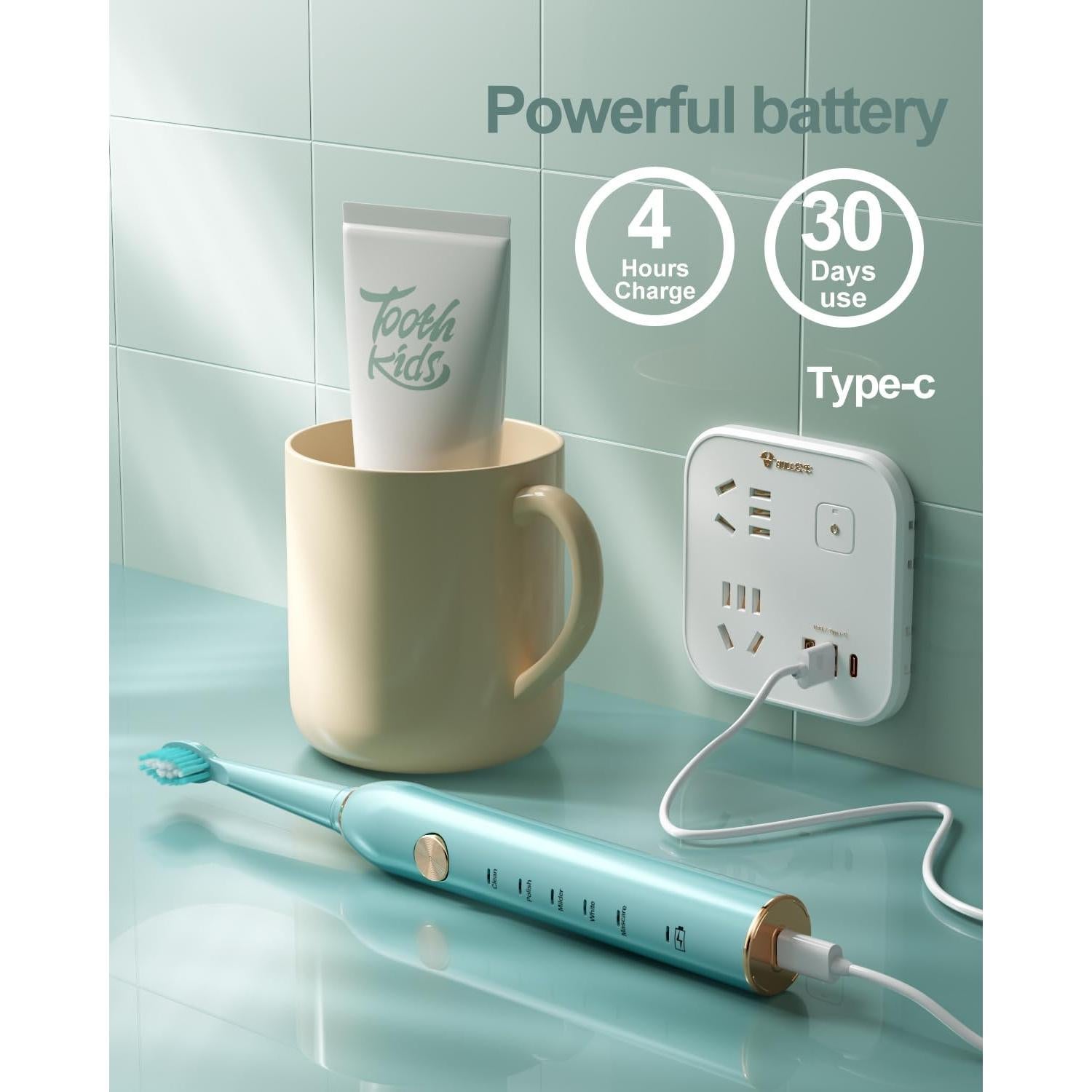 Cepillo de dientes eléctrico sónico AJELU verde con 5 modos