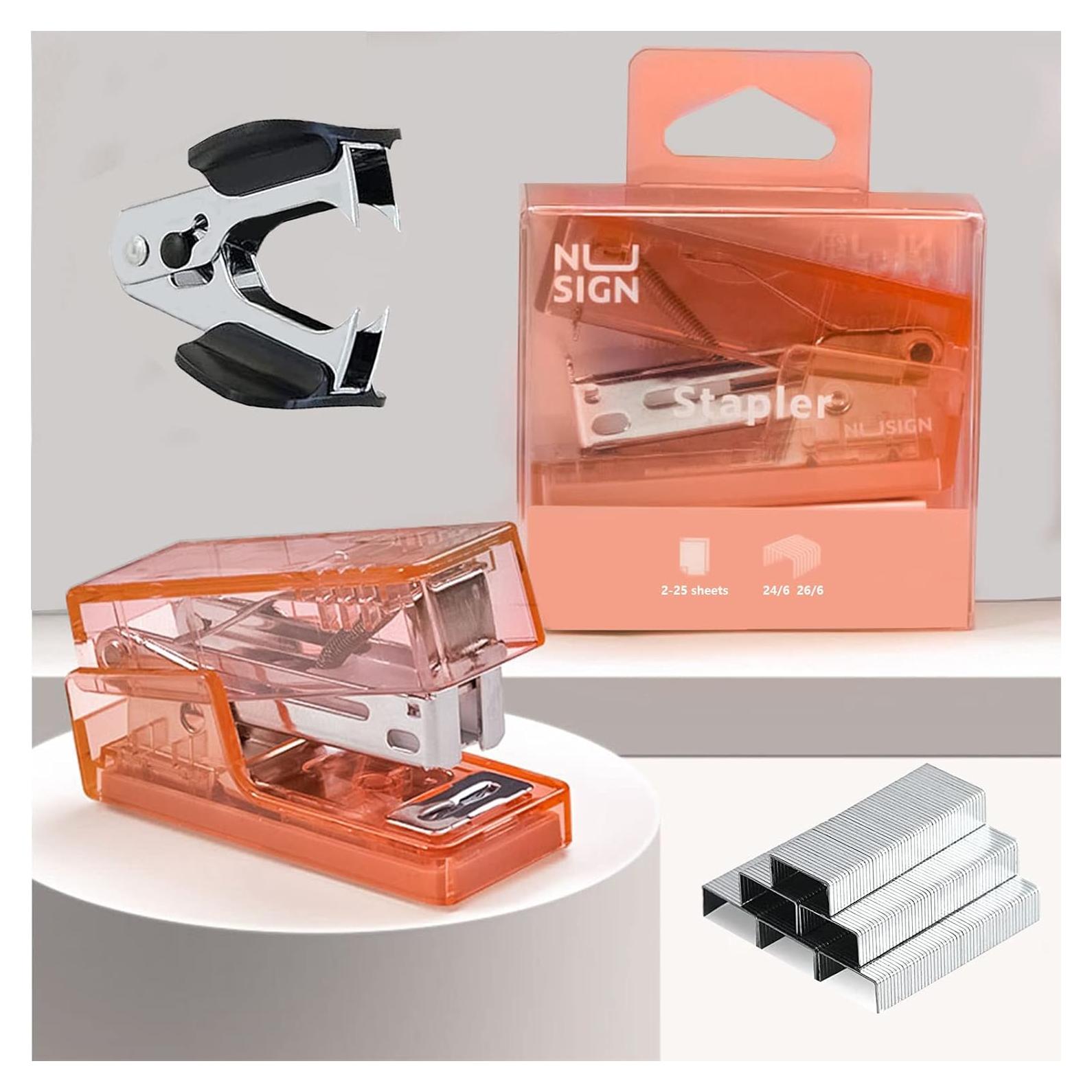 Mini Grapadora HysmmxHer Naranja Transparente 25 Hojas 640 Grapas