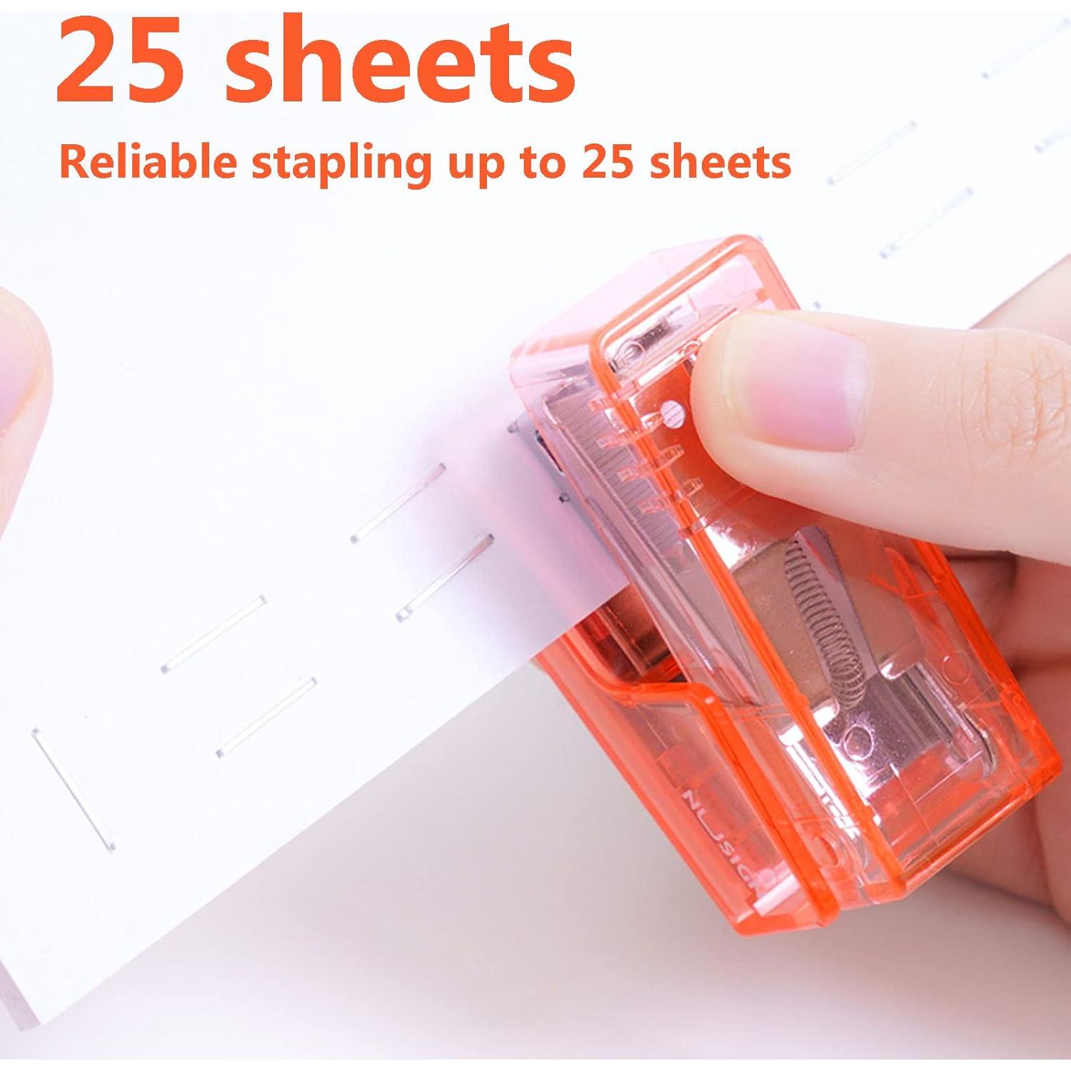 Mini Grapadora HysmmxHer Naranja Transparente 25 Hojas 640 Grapas