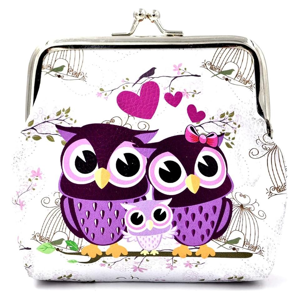 Pu Leather Coin Purse Cute Animal Owl Wallet Bag Change Pouch Gifts for Women Kids Girls Key Holder