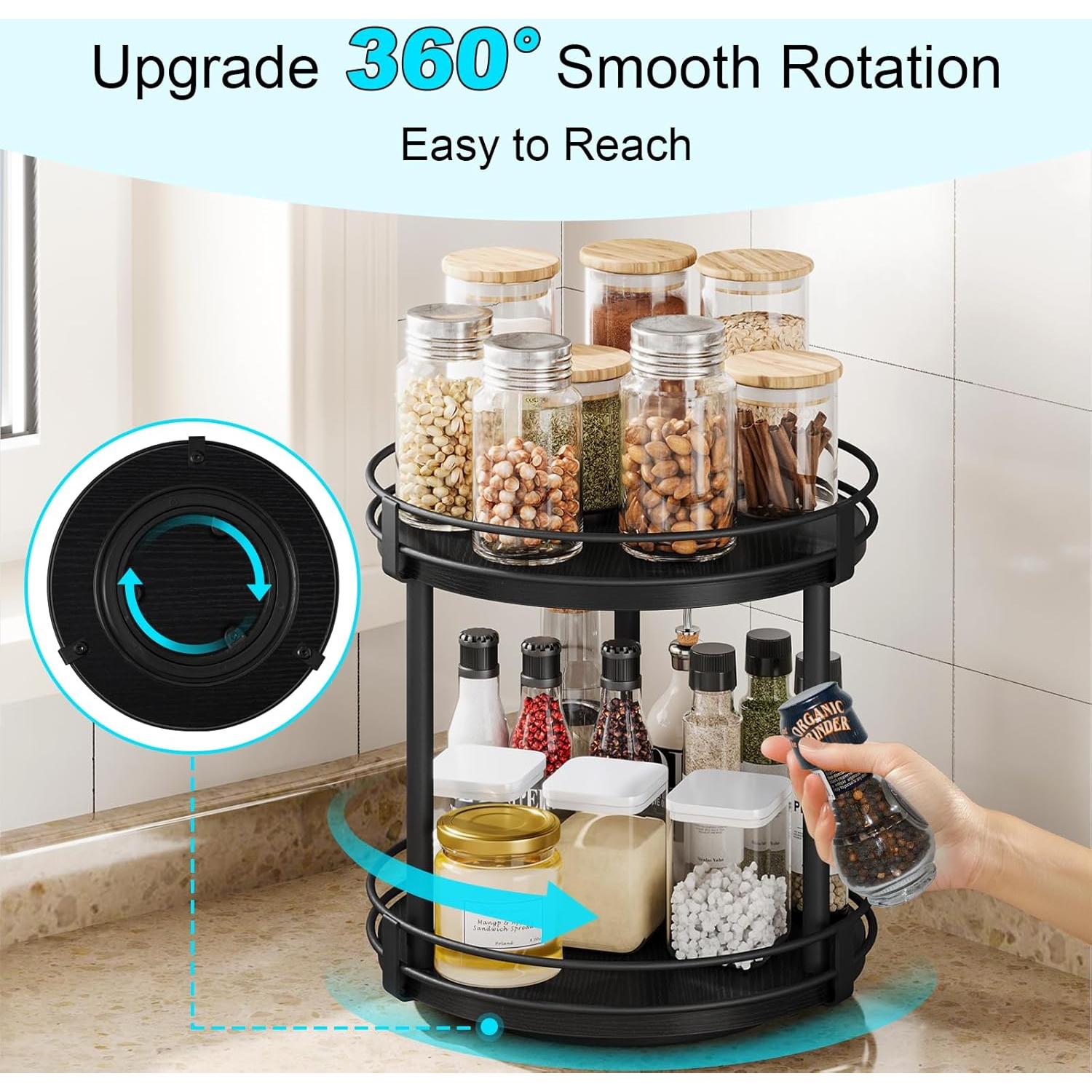 Estante de especias giratorio Snughome 2 niveles negro 25.9 cm