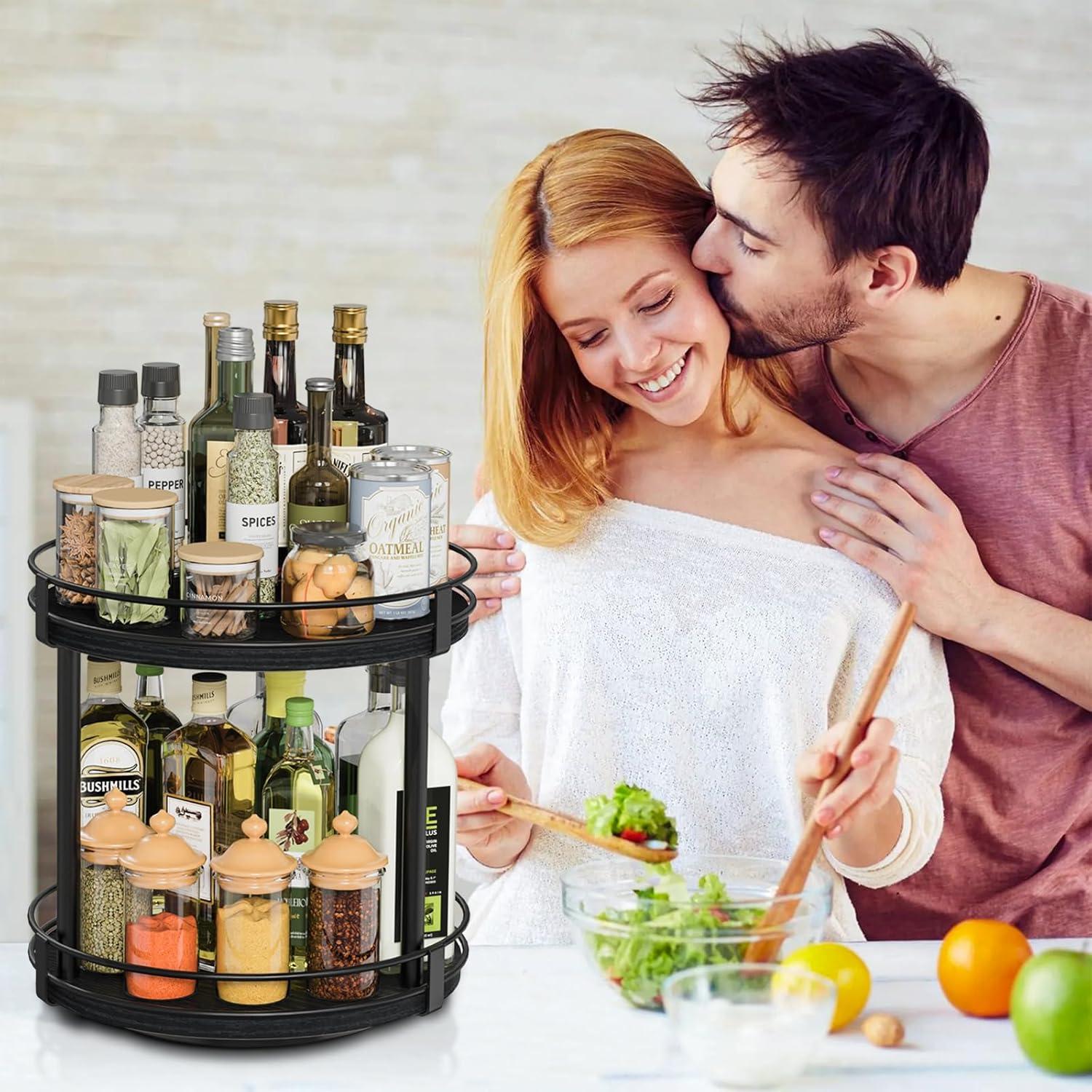 Estante de especias giratorio Snughome 2 niveles negro 25.9 cm