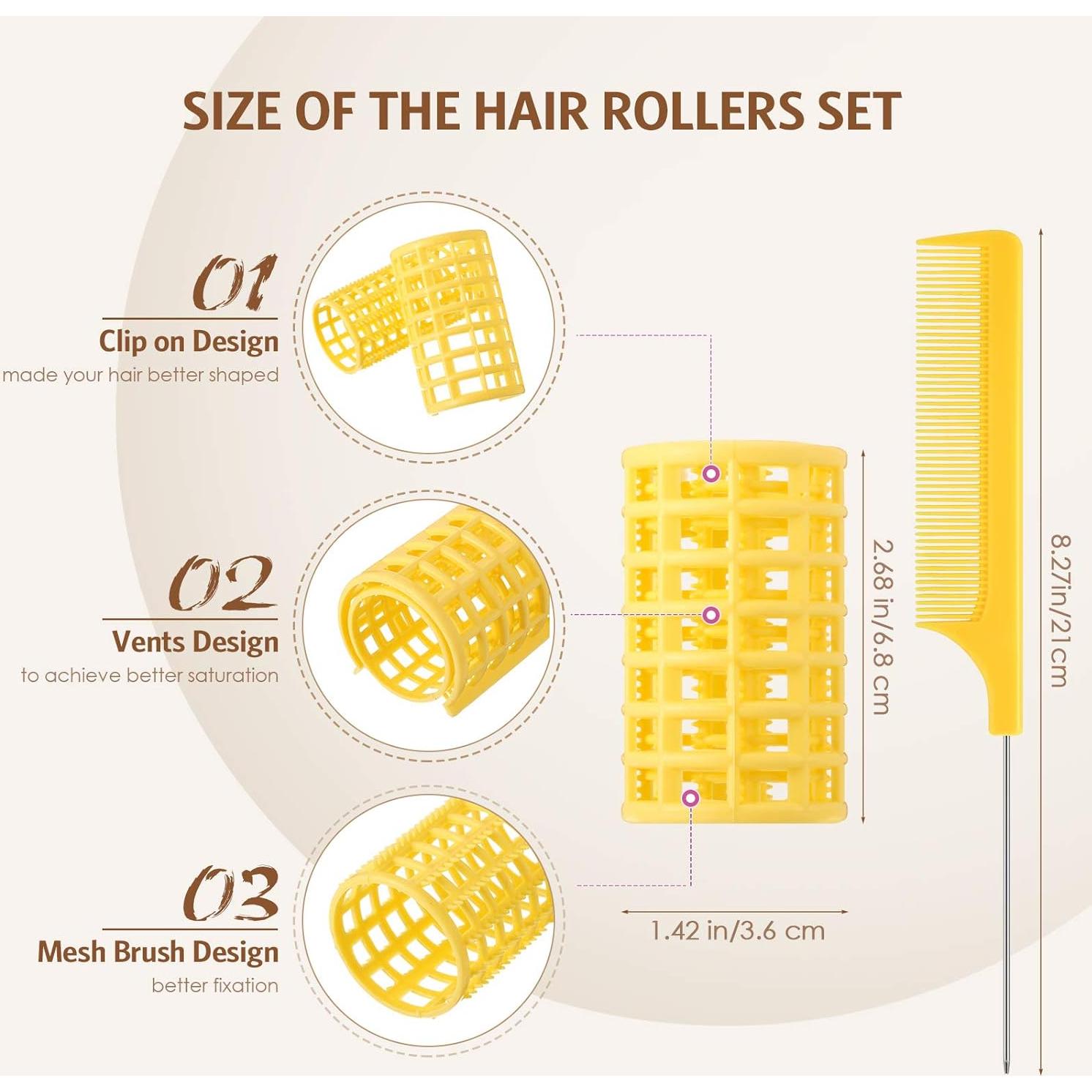 Rulos de Pelo de Plástico Syhood 12 Piezas Amarillo 6.8x3.6cm