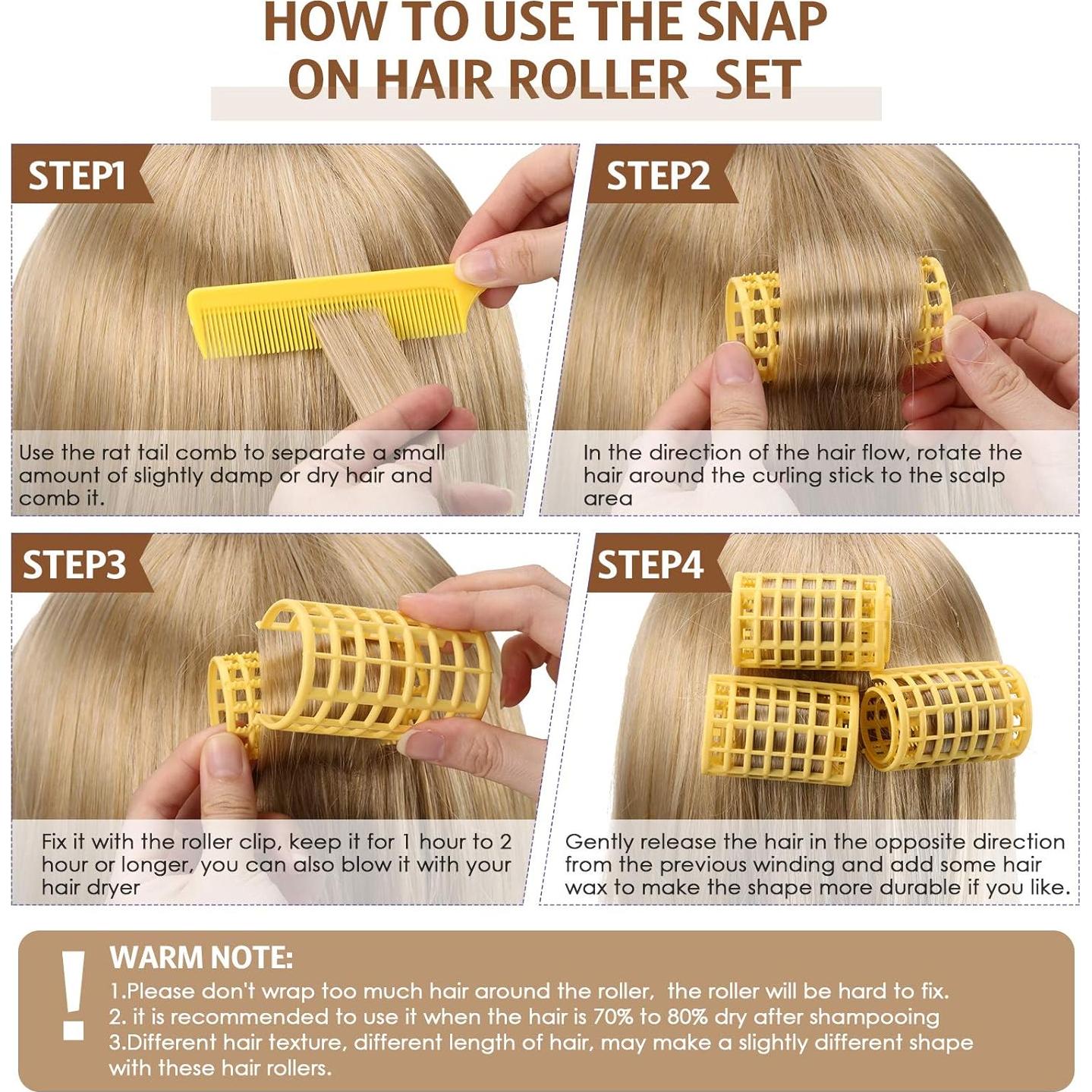 Rulos de Pelo de Plástico Syhood 12 Piezas Amarillo 6.8x3.6cm