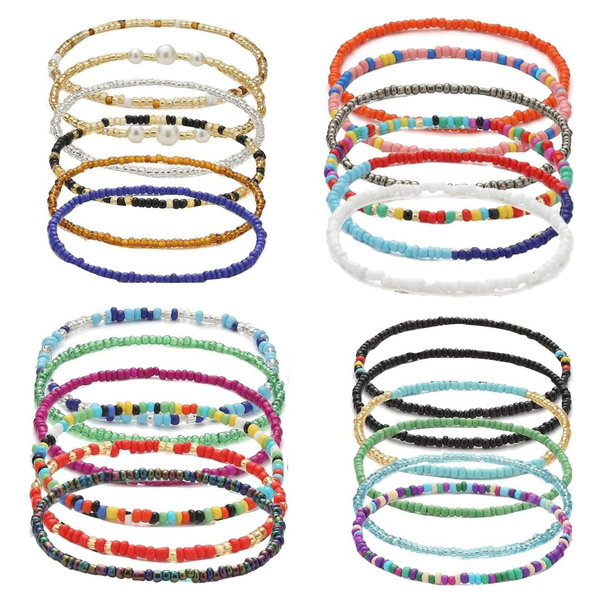 Juego de 24 Tobilleras de Cuentas Boho para Mujeres - Estilo Africano