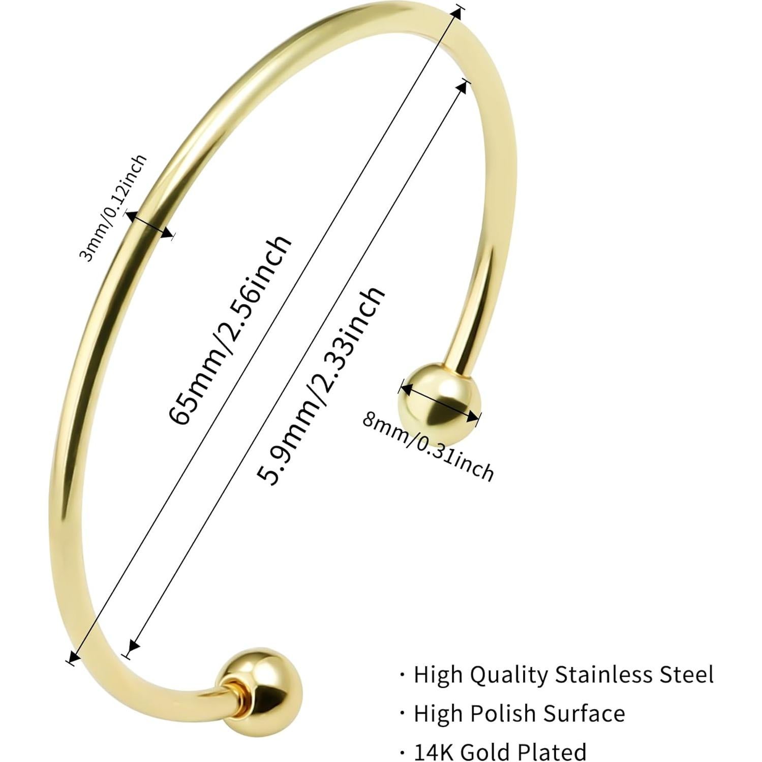 Brazaletes Ajustables de Acero Inoxidable Linsoir 2 Pcs 3mm