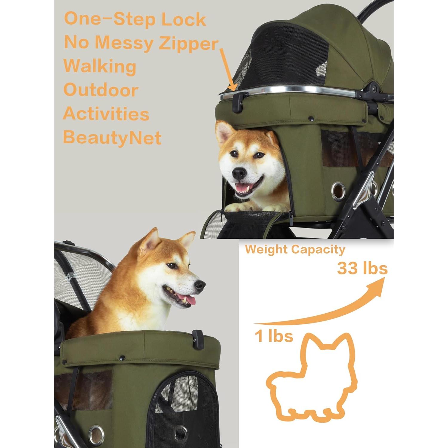 Carrito de Mascotas JK Pawadore Plegable Verde Militar 15kg