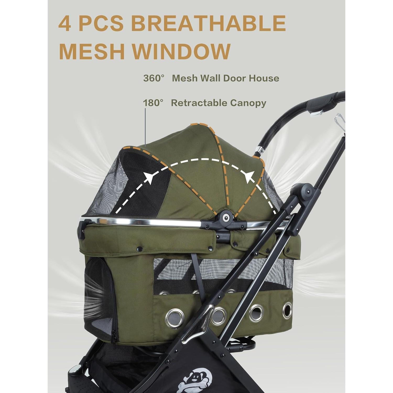 Carrito de Mascotas JK Pawadore Plegable Verde Militar 15kg