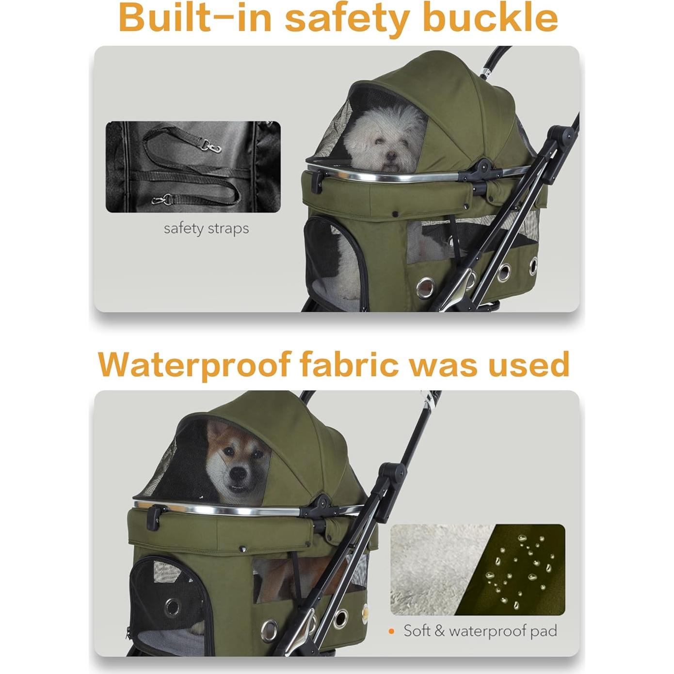 Carrito de Mascotas JK Pawadore Plegable Verde Militar 15kg