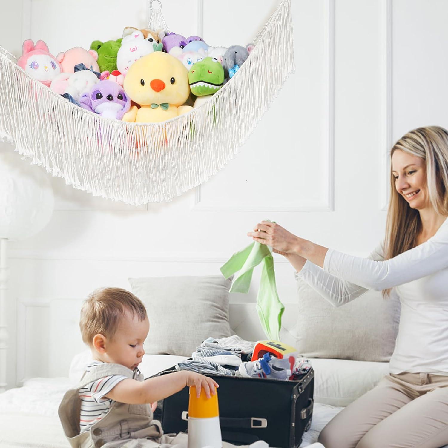 Hamaca de Almacenamiento de Peluches Saiories Beige 100x150cm