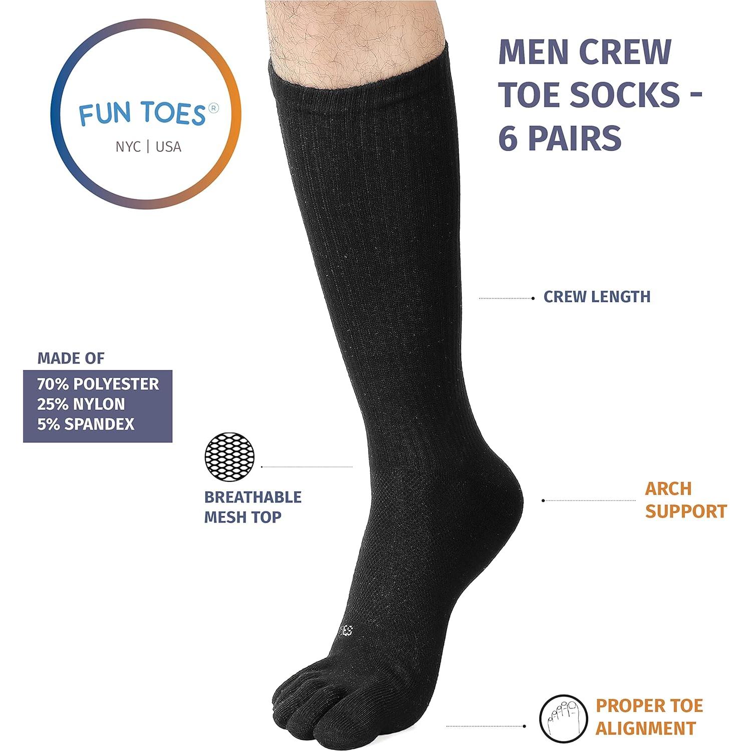Calcetines de Crew Transpirables FUN TOES para Hombre - Paquete de 6 Pares
