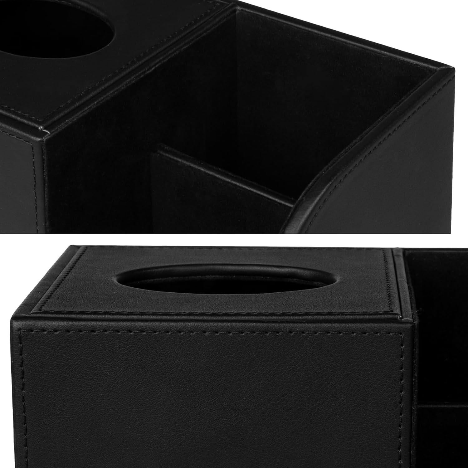 Cubierta de Caja de Tejido PU JLAMBOM Cuadrada Negra 24x14.5cm