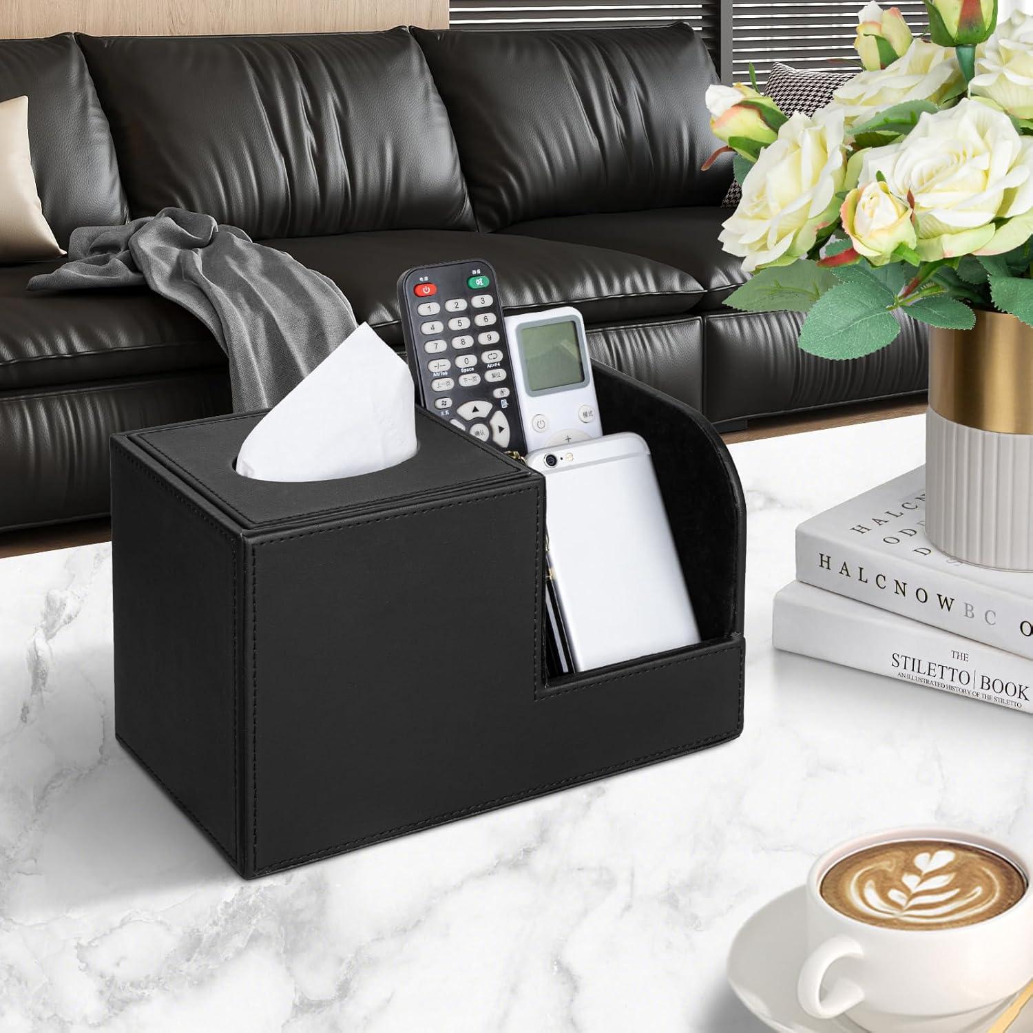 Cubierta de Caja de Tejido PU JLAMBOM Cuadrada Negra 24x14.5cm