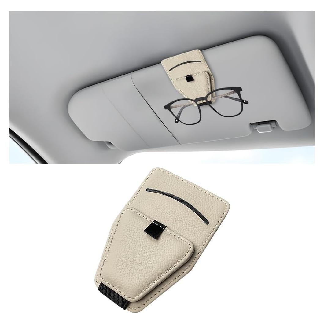 Soporte de Gafas de Sol KHGUZ para Coche Beige, Clip Magnético