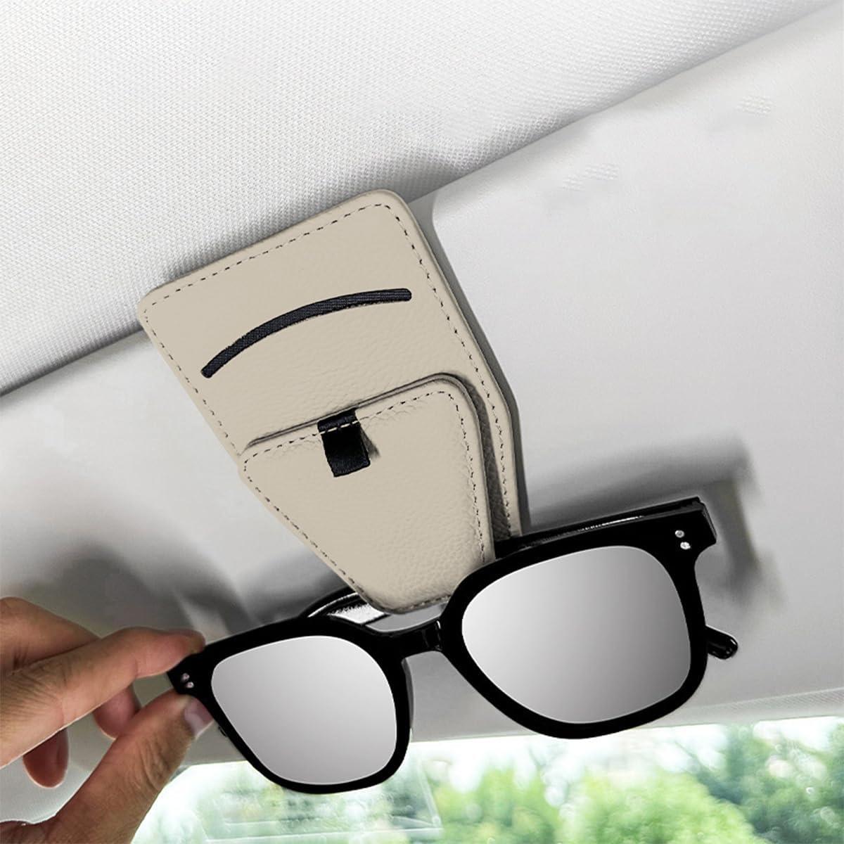 Soporte de Gafas de Sol KHGUZ para Coche Beige, Clip Magnético