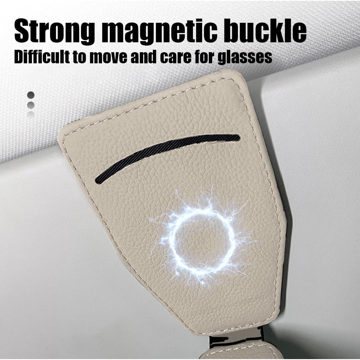 Soporte de Gafas de Sol KHGUZ para Coche Beige, Clip Magnético
