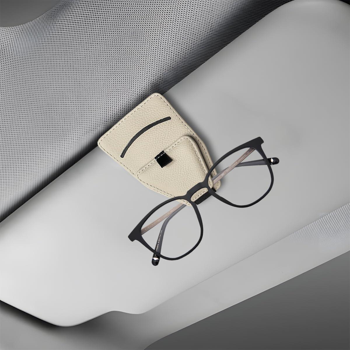Soporte de Gafas de Sol KHGUZ para Coche Beige, Clip Magnético