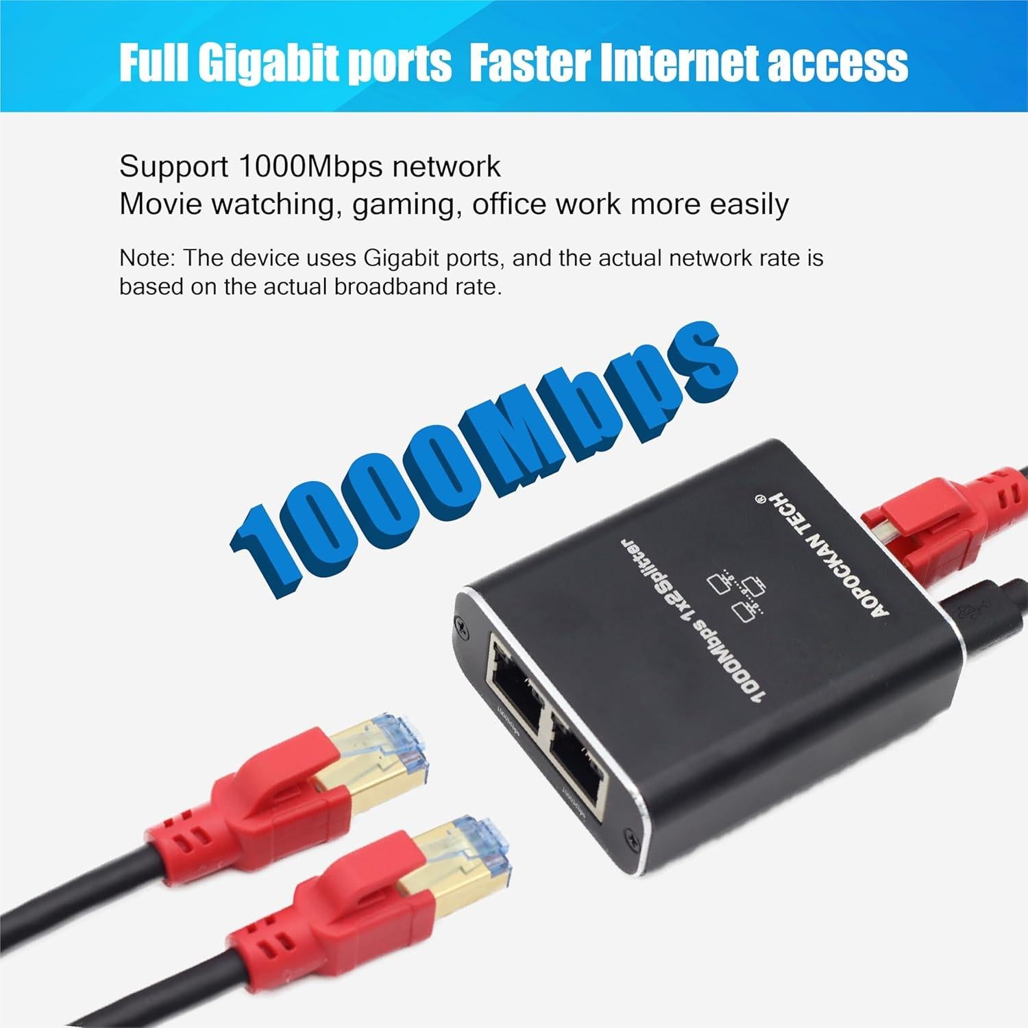 Divisor Ethernet 1 a 2 AOPOCKAN 1000Mbps con Cable Cat8 0.46m