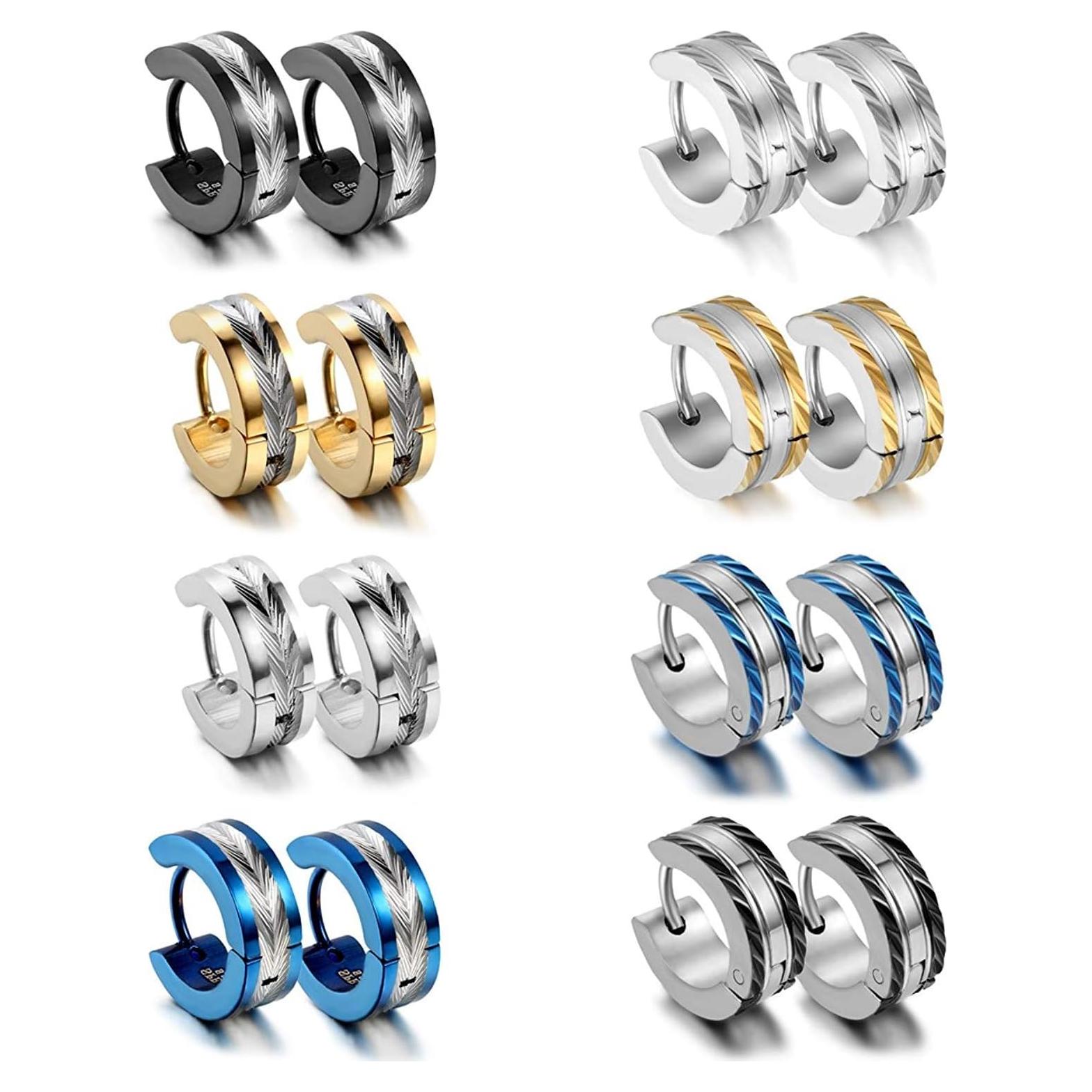 Pendientes de Aro Huggie Acero Inoxidable Aroncent - Set 8 Pairs 12mm