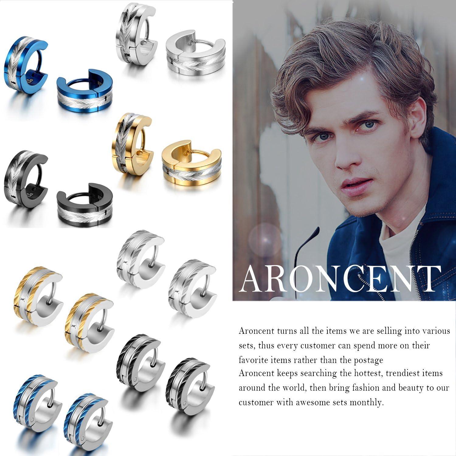 Pendientes de Aro Huggie Acero Inoxidable Aroncent - Set 8 Pairs 12mm