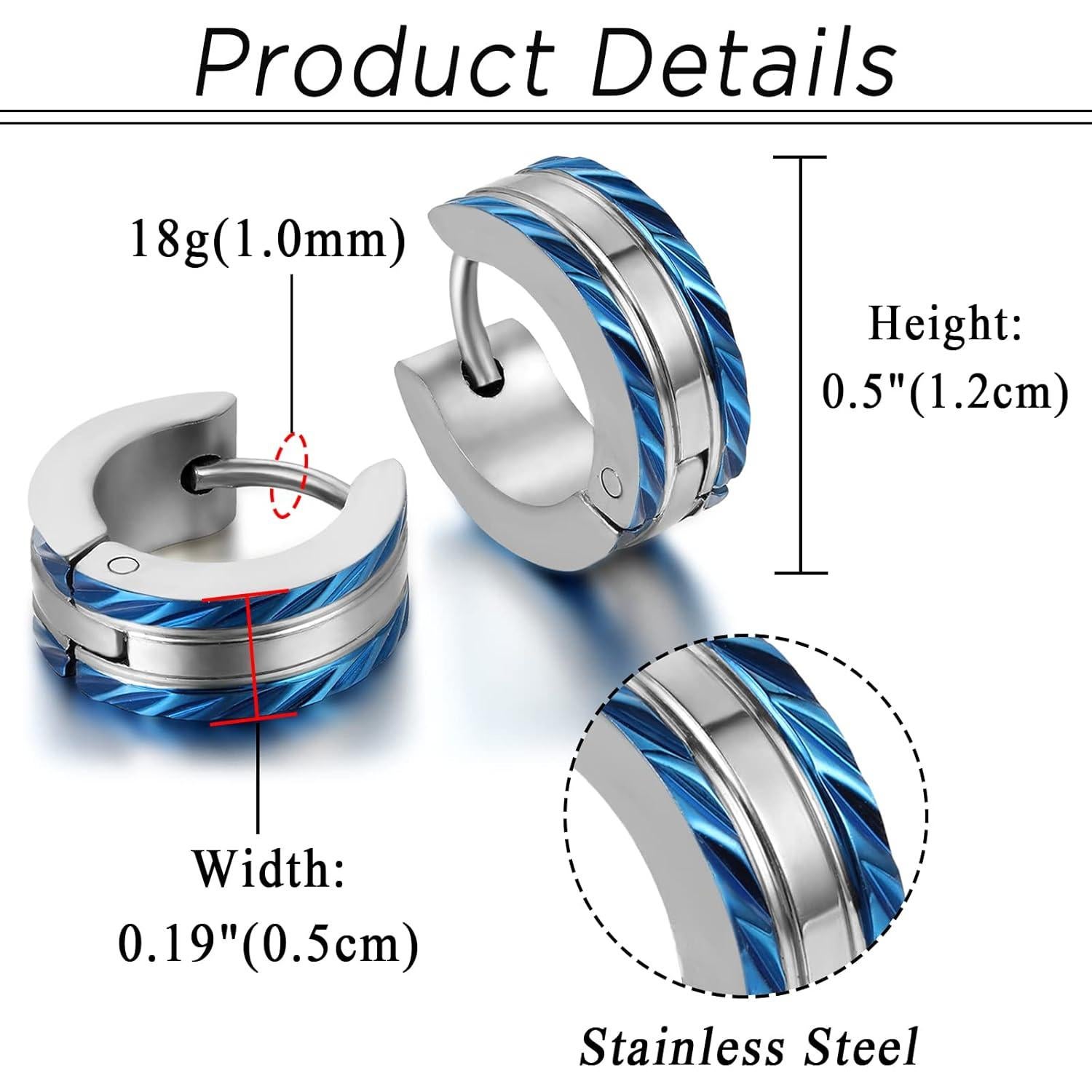 Pendientes de Aro Huggie Acero Inoxidable Aroncent - Set 8 Pairs 12mm